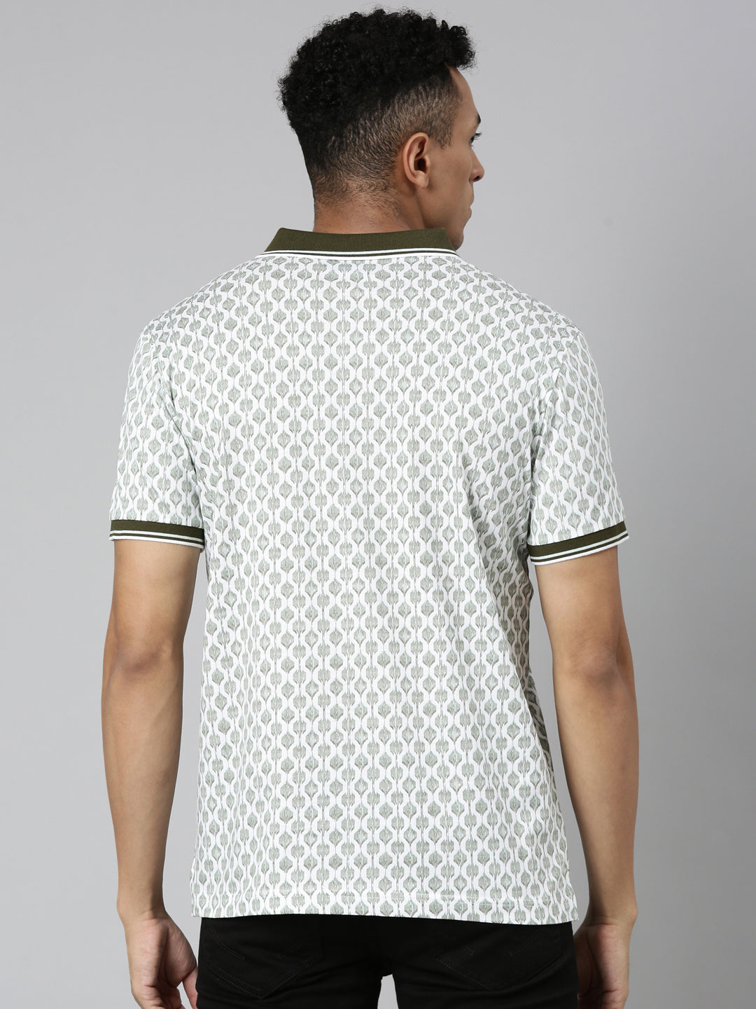 Classic Polo Men's Polo Neck Cotton White/Olive Slim Fit Printed T-Shirt | BELLO-287 A SF P