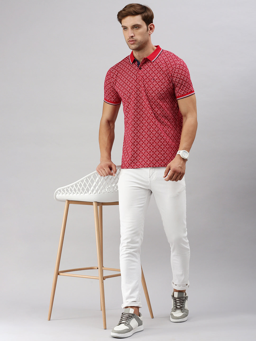 Classic Polo Men's Half Sleeve Red/White Polo Neck Cotton Slim Fit T Shirt | BELLO - 298 B SF P