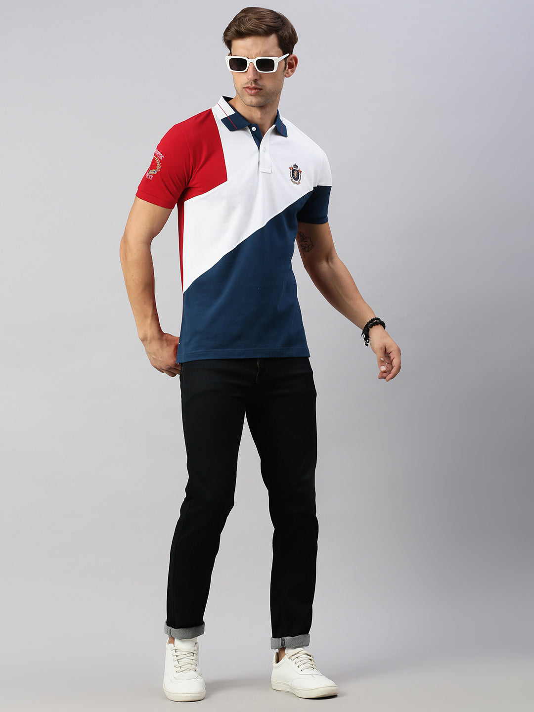 Classic Polo Men's Half Sleeve Multi Polo Neck Slim Fit Colorblock T-Shirt | GENX-POLO 21 A SF P