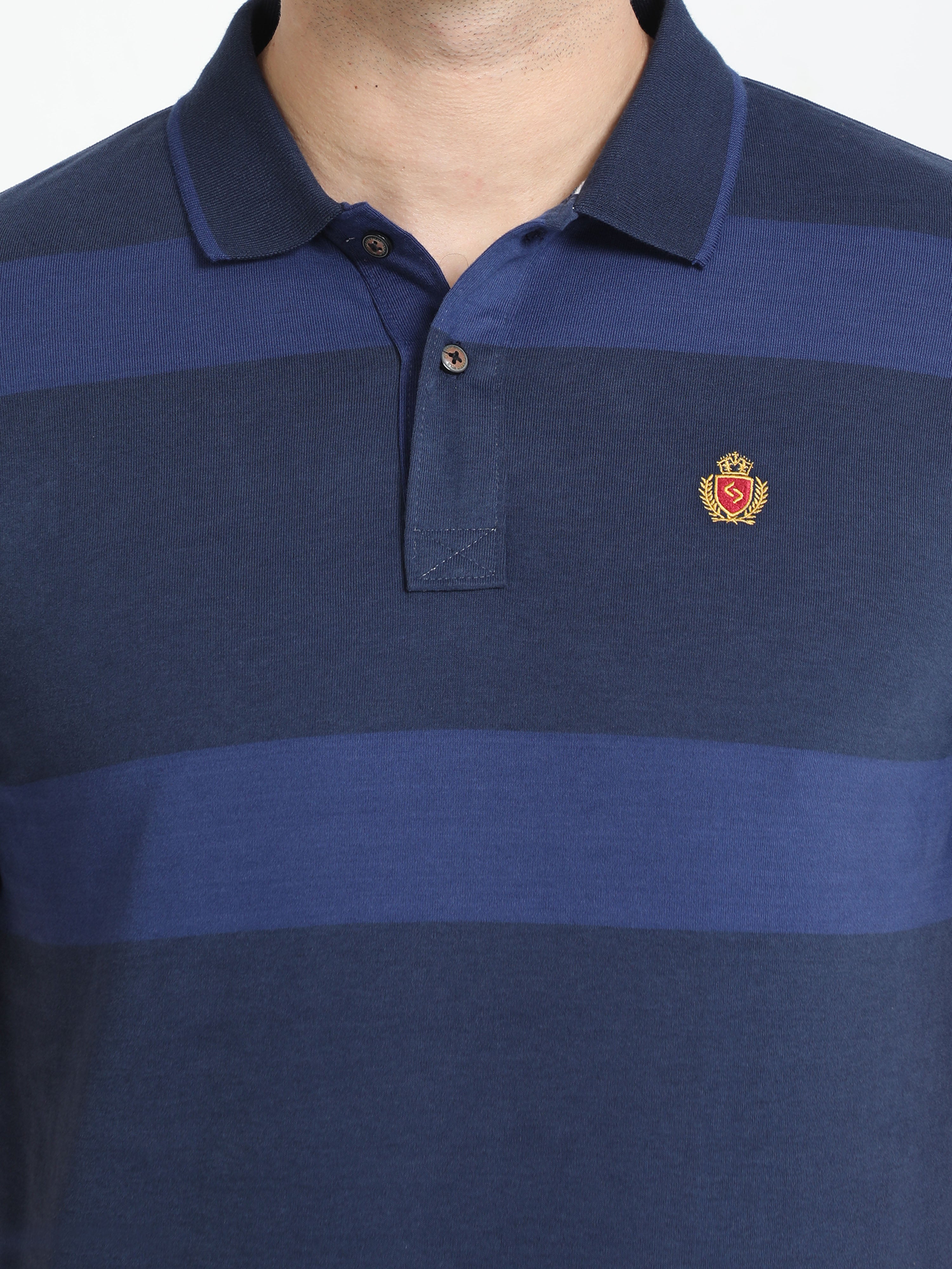 Classic Polo Mens Cotton Half Sleeves Striped Slim Fit Polo Neck Navy Color T-Shirt | Cpeg - 313 A Sf P