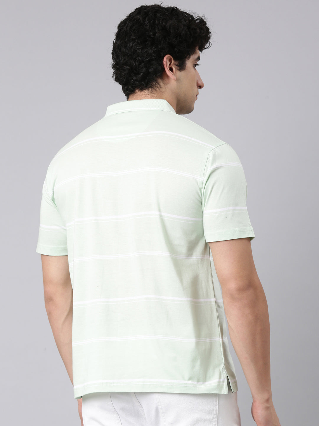 Classic Polo Men's Half Sleeve Light Green Polo Neck Authentic Fit Striped Cotton T-Shirt | AP - 156 A AF P