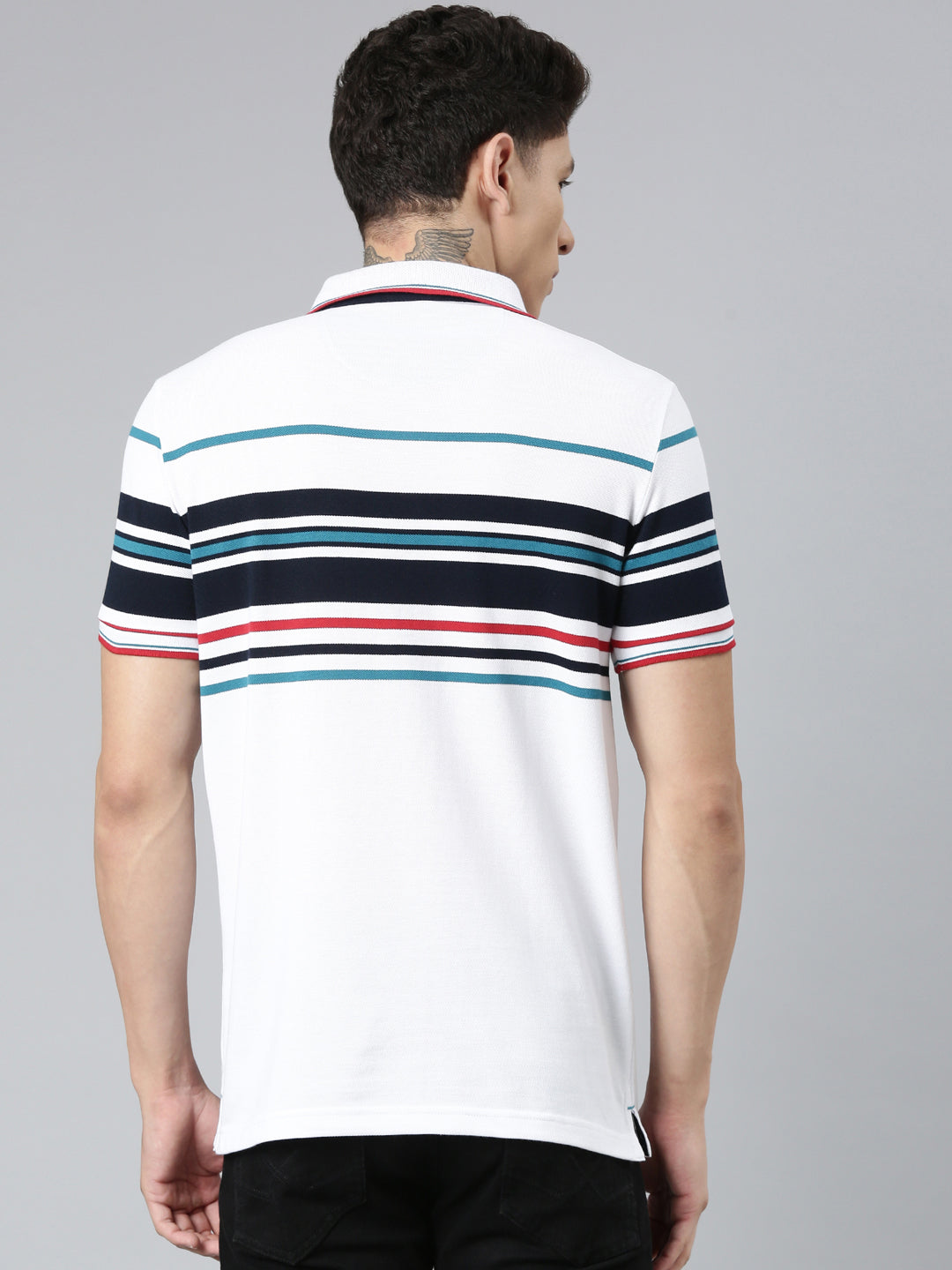 Classic Polo Mens Striped White Polo Neck Slim Fit T-Shirt | VTA - 261 A SF P