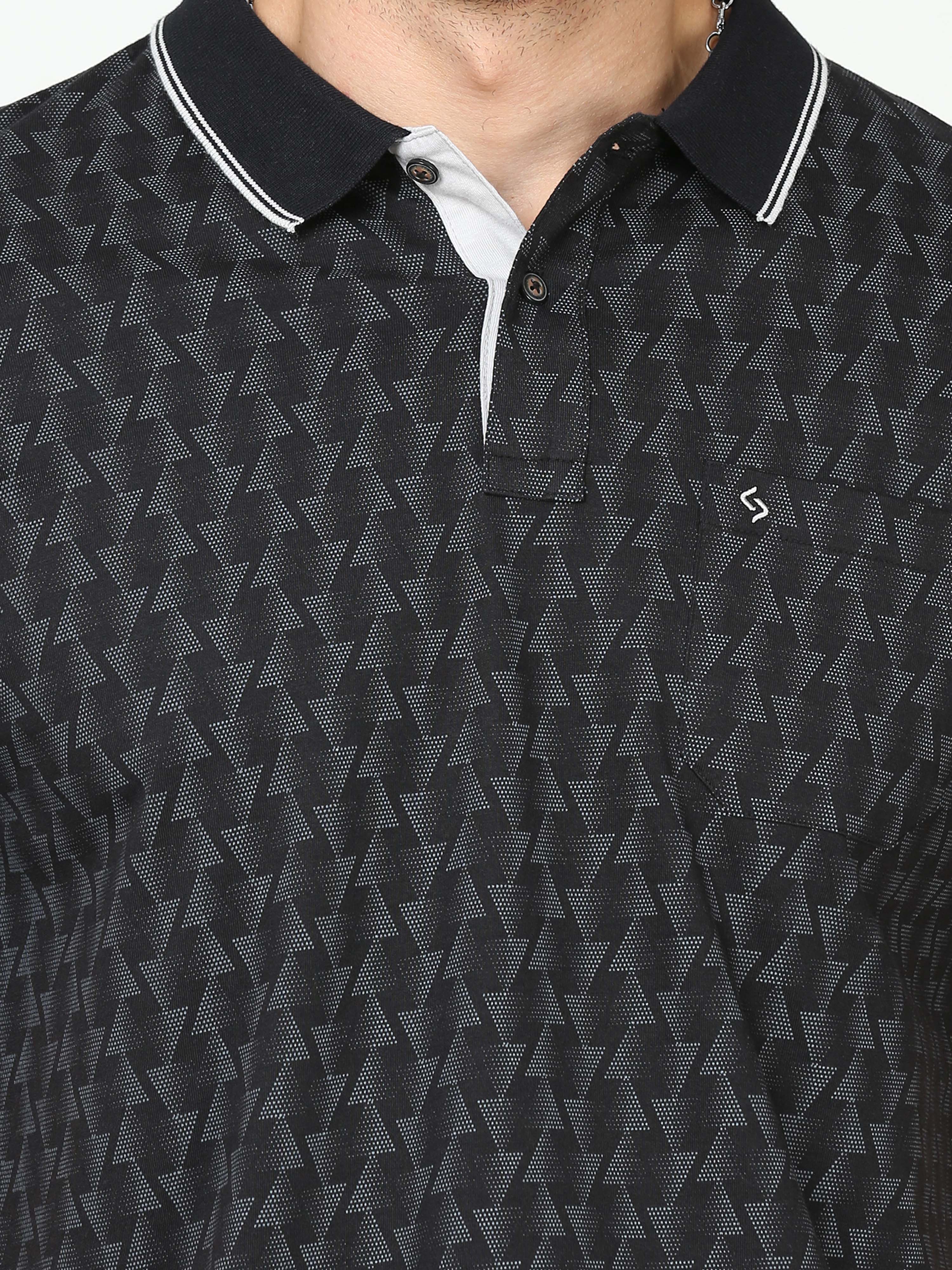 Classic Polo Mens Cotton Half Sleeves Printed Slim Fit Polo Neck Black Color T-Shirt | Bello - 230 B Sf P