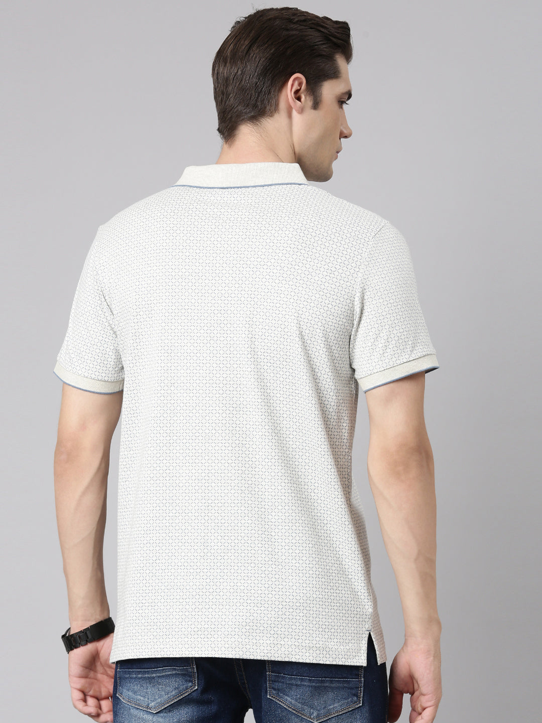 Classic Polo Men's Polo Neck Cotton White/Blue Slim Fit Printed T-Shirt | BELLO-286 A SF P