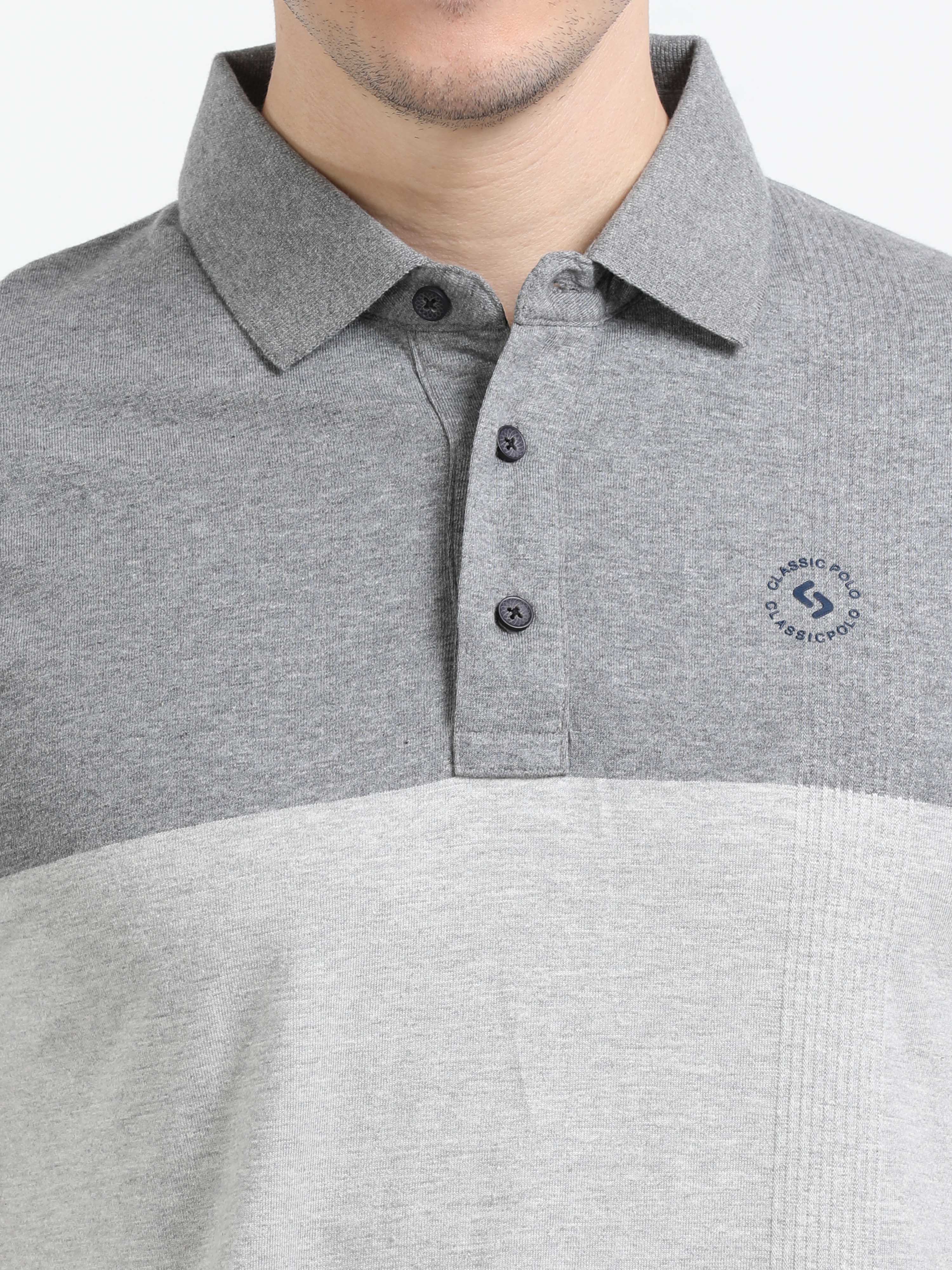 Classic Polo Mens Cotton Half Sleeves Color Blocked Slim Fit Polo Neck Grey Color T-Shirt | Prm - 775 B Sf P