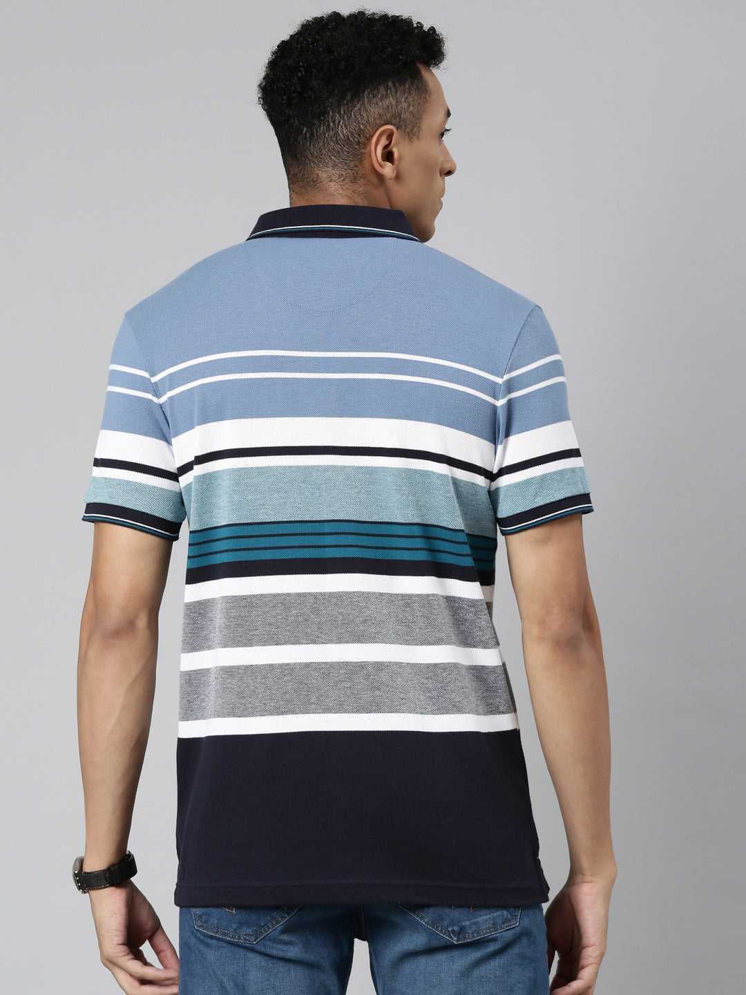 Classic Polo Men's Polo Neck Cotton White/Navy Slim Fit Striped T-Shirt | VTA-278 A SF P