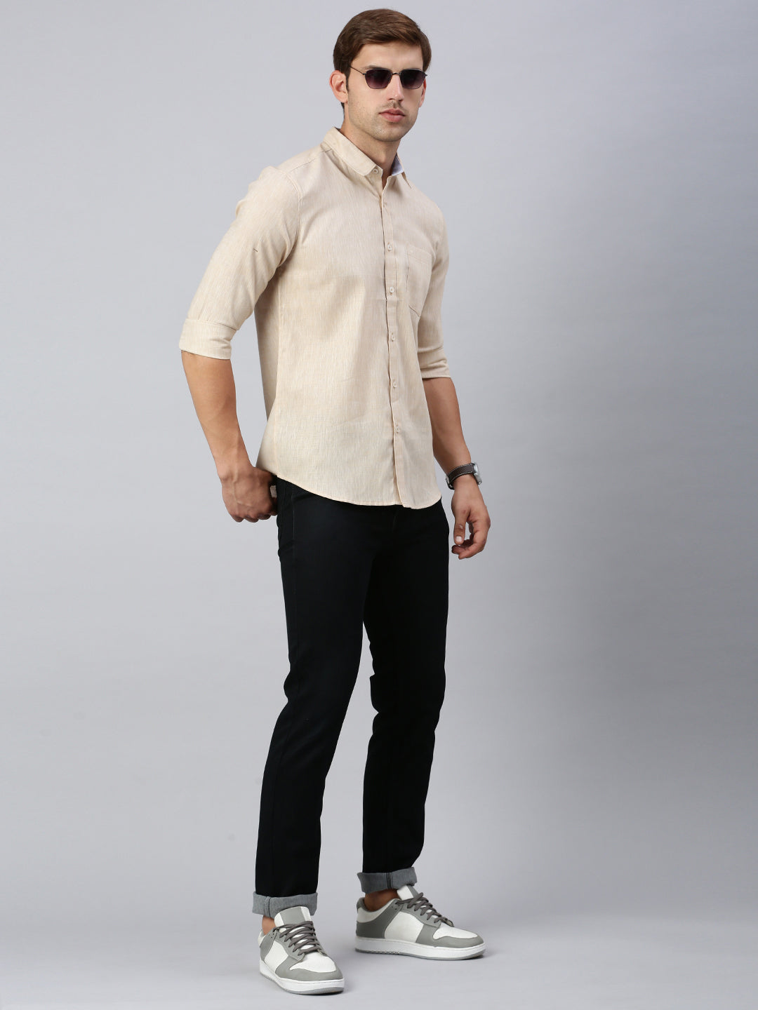 Classic Polo Men's Full Sleeve Beige Slim Fit Solid Casual Shirt | SP2-CL-24 B-FS-SLD-SF