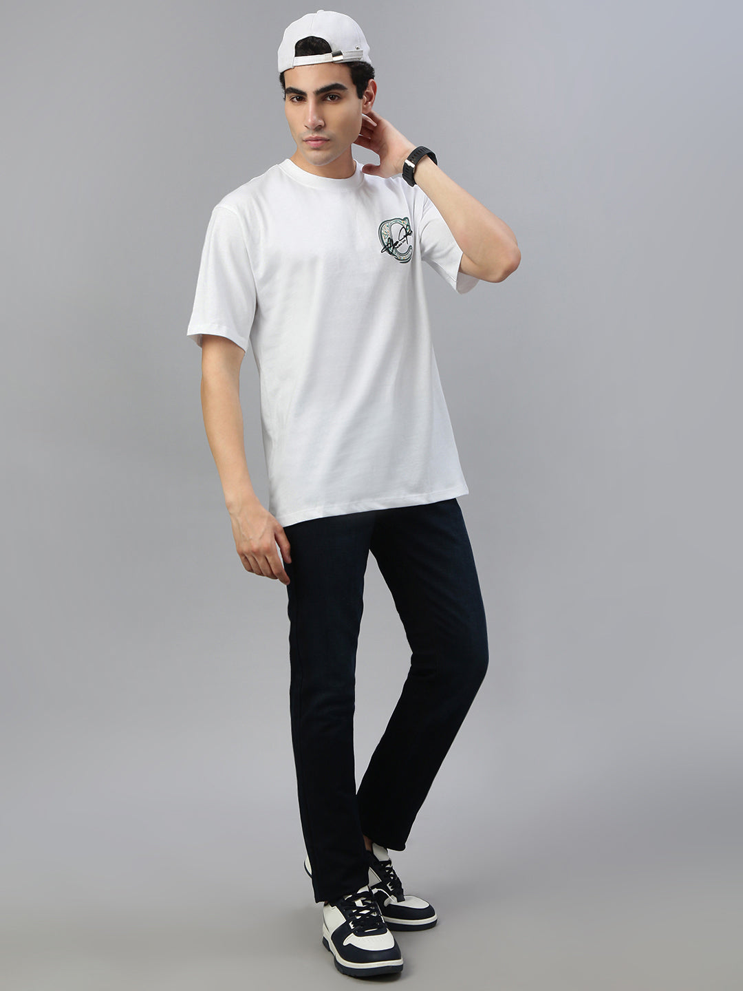 Classic Polo Men's Half Sleeve White Crew Neck Slim Fit Printed Drop Shoulder T-Shirt||GEN-X-CREW 74 A SF C