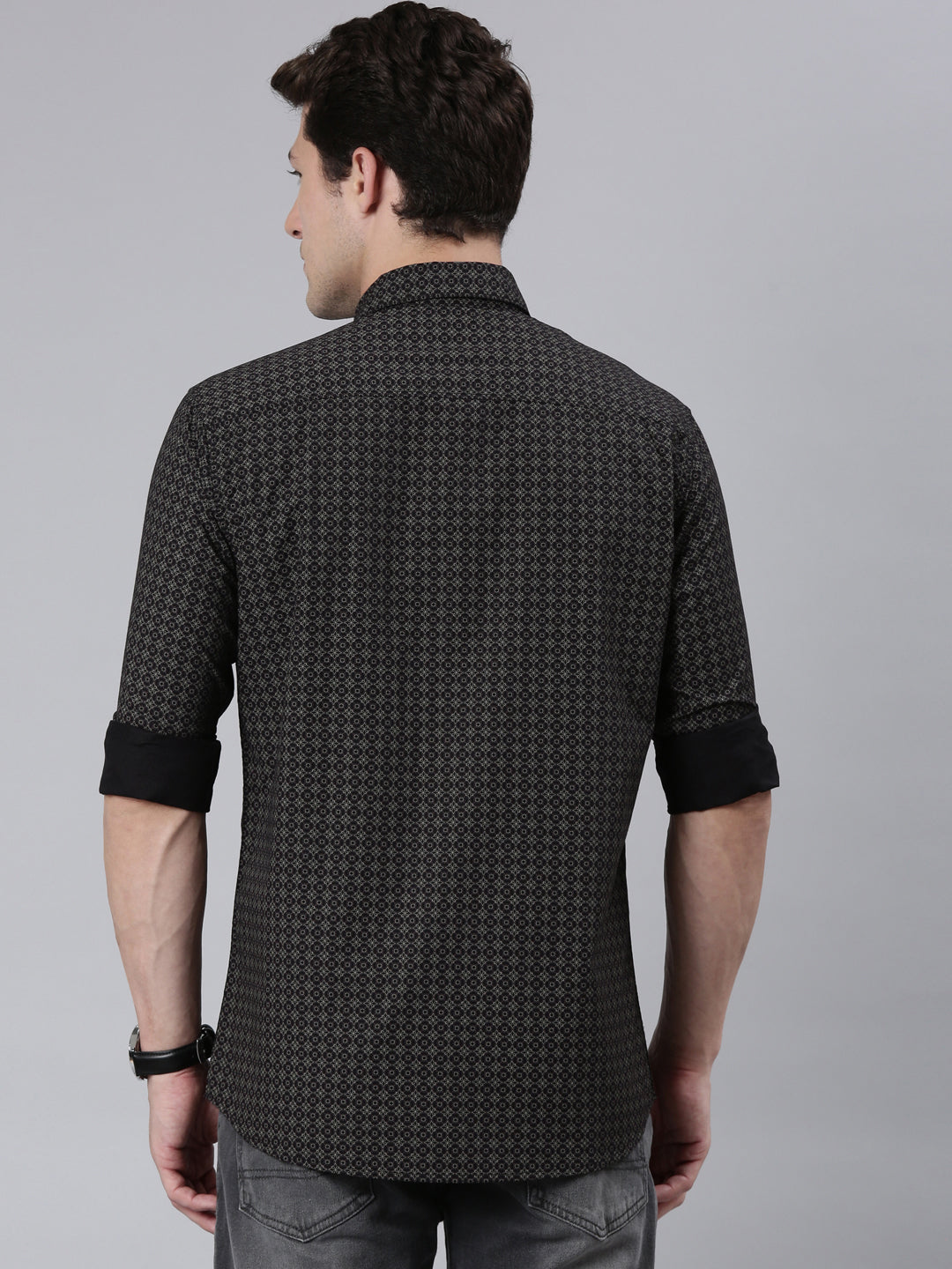 Classic Polo Men's Full Sleeve Black/Grey Polo Neck 100% Cotton Slim Fit Shirt | SP2-CL-58 A-FS-PRT-SF