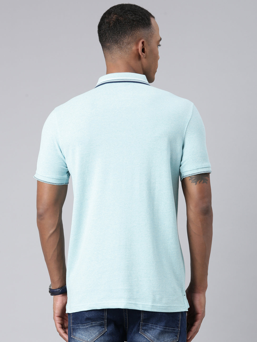 Classic Polo Mens Solid Aqua Blue Polo Neck Slim Fit T-Shirt | TOY-TOZA-AQUA SF P