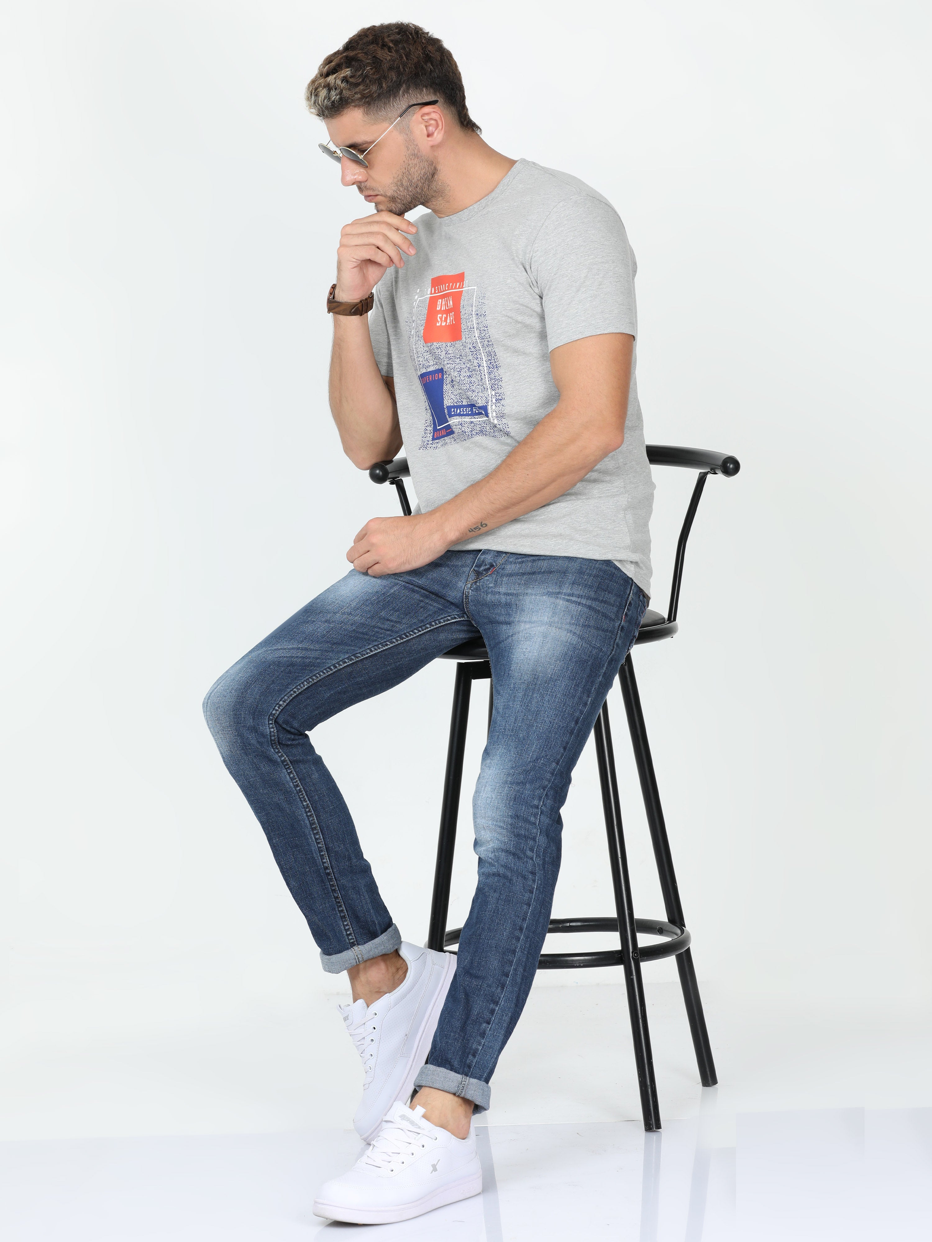 Classic Polo Mens Cotton Half Sleeve Printed Slim Fit Crew Neck Multi Color T Shirt | Toy-Trio-905 SF