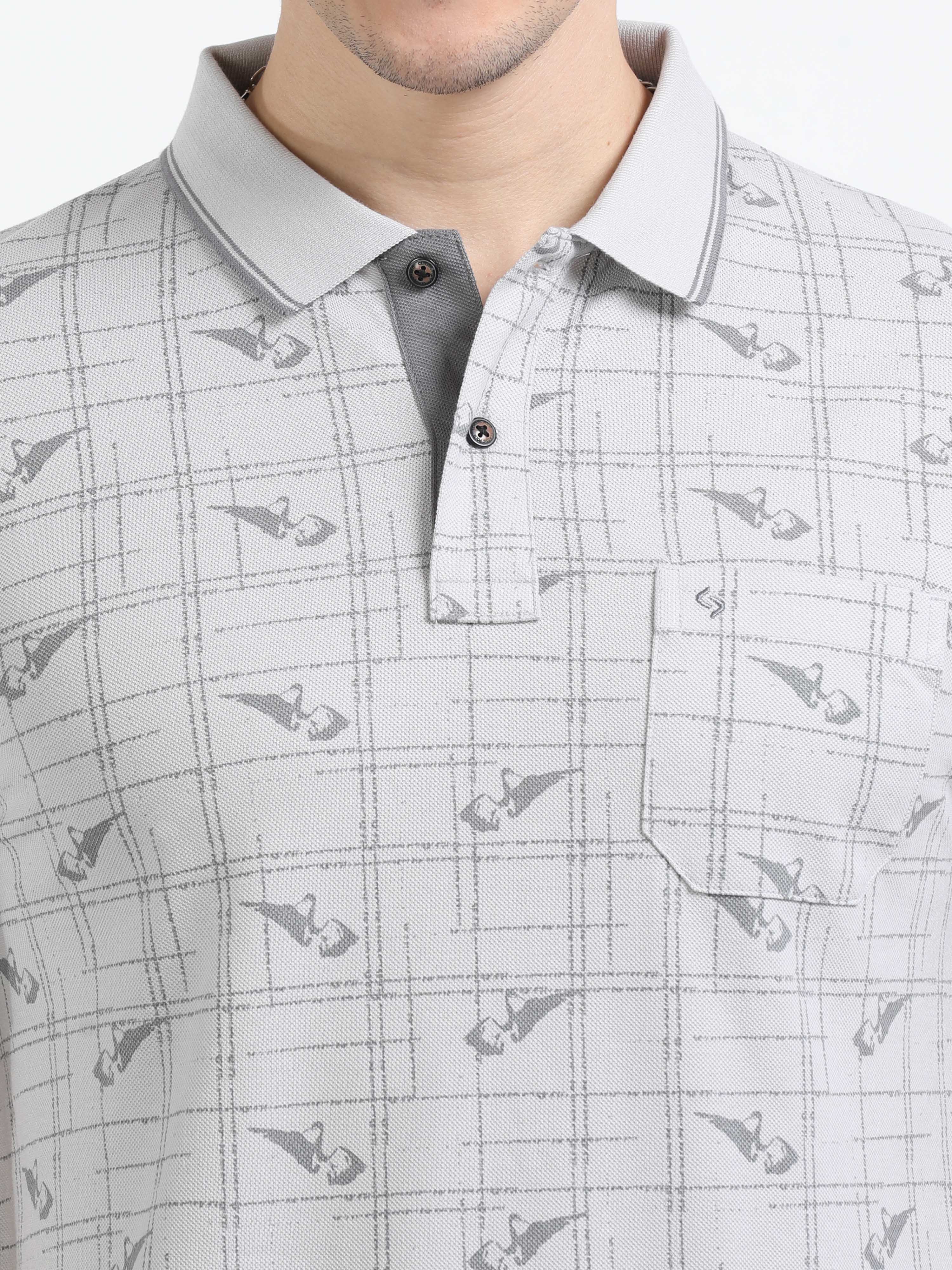 Classic Polo Mens Cotton Half Sleeves Floral Slim Fit Polo Neck Grey Color T-Shirt | Beau - 224 A Sf P