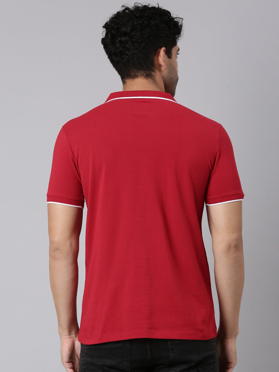 Classic Polo Men's Half Sleeve Red Polo Neck Slim Fit Solid Cotton Blend T-Shirt | RAVE POLO - 03 B SF P