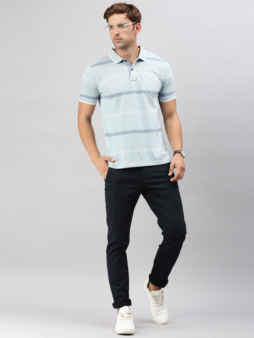 Classic Polo Men's Half Sleeve Lt. Blue Polo Neck Cotton Slim Fit T Shirt | ADORE - 226 A SF P