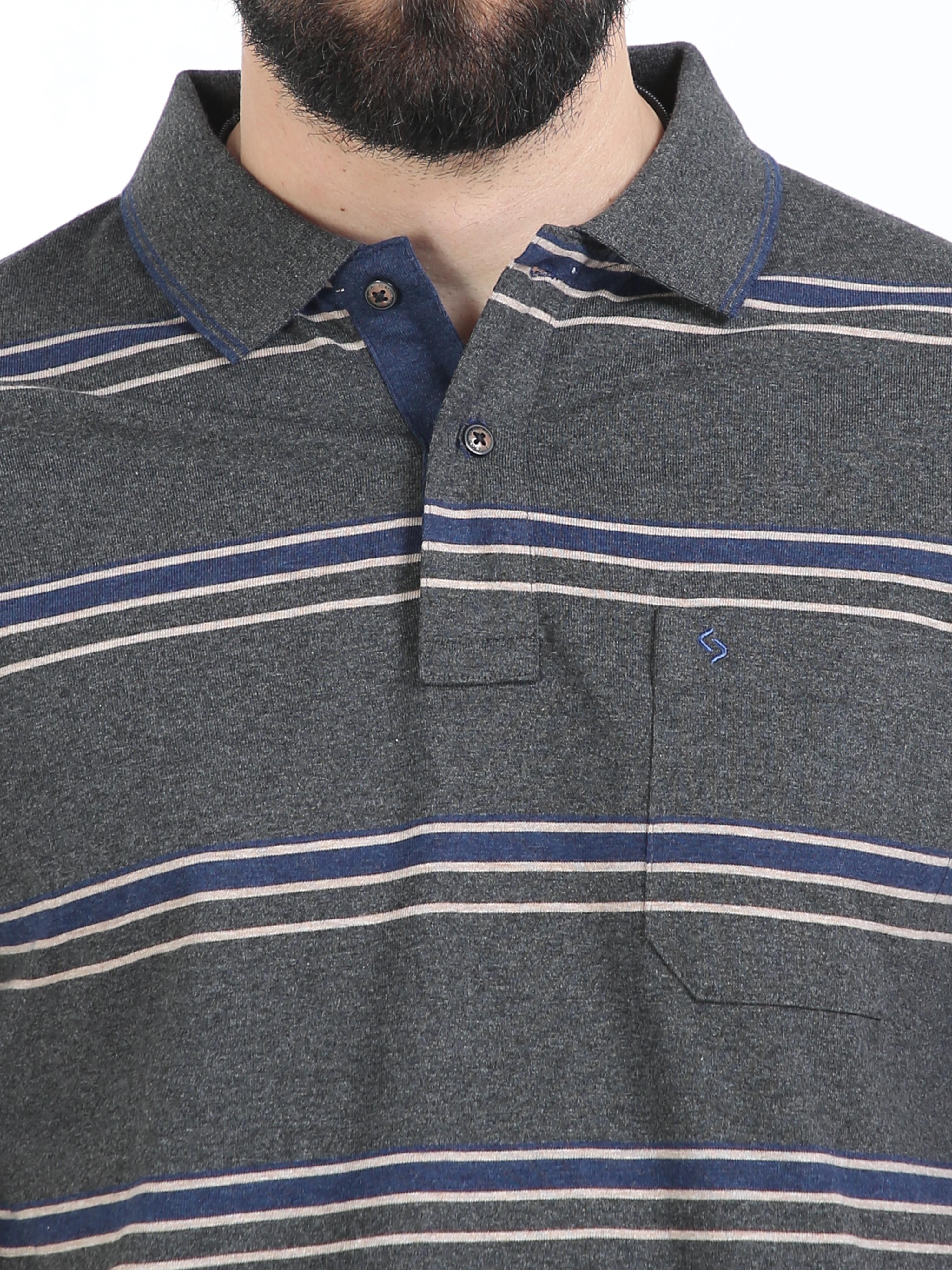 Classic Polo Mens Cotton Half Sleeves Striped Authentic Fit Polo Neck Grey Color T-Shirt | Mel - 241 B Af P