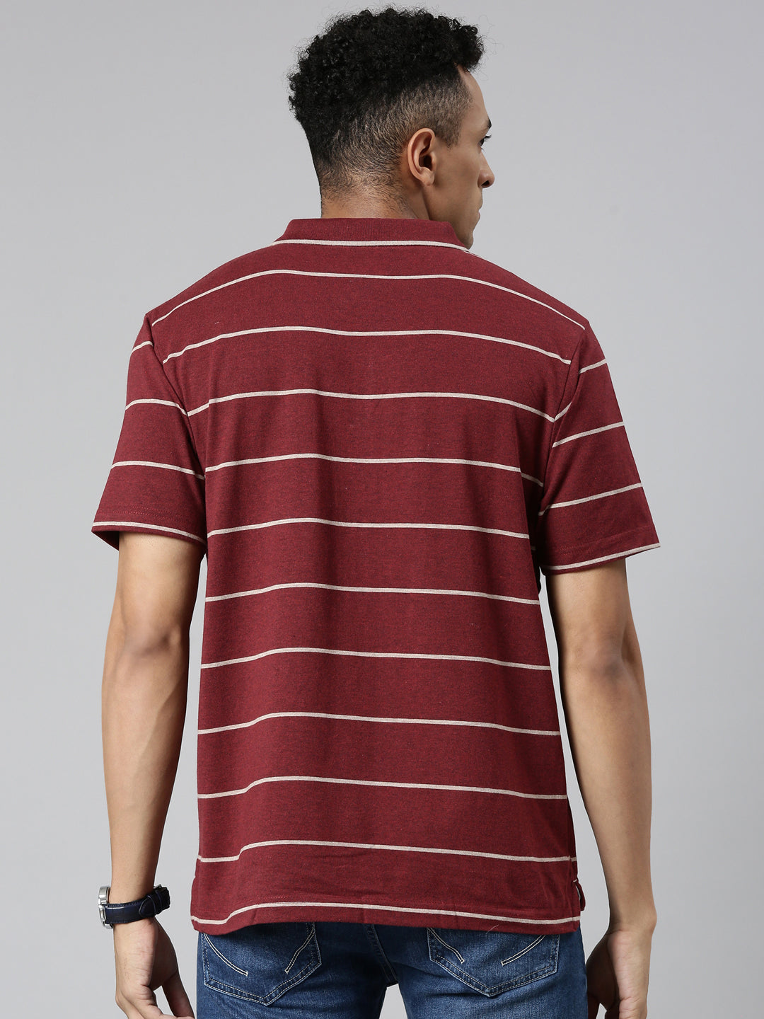 Classic Polo Men's Polo Neck Cotton Navy/Grey Authentic Fit Striped T-Shirt | MEL-253 A AF P