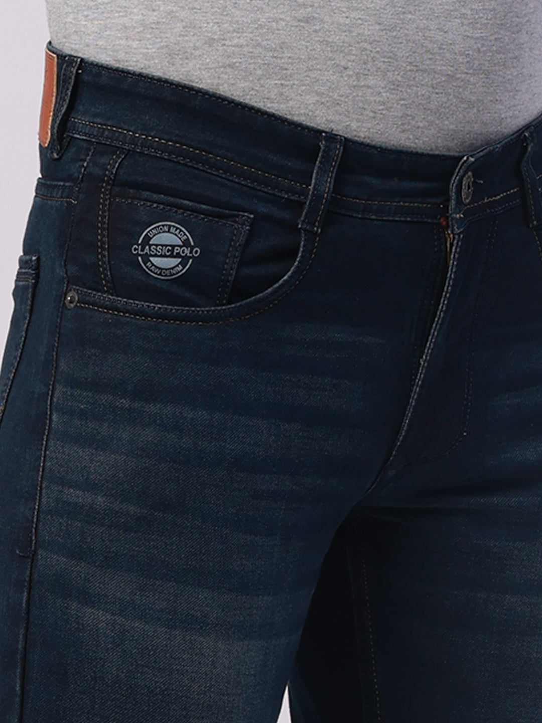 Classic Polo Men's Dark Navy Blue Solid Cotton Ankle Fit Jeans | CPDQ2-43-D.NVY-AF