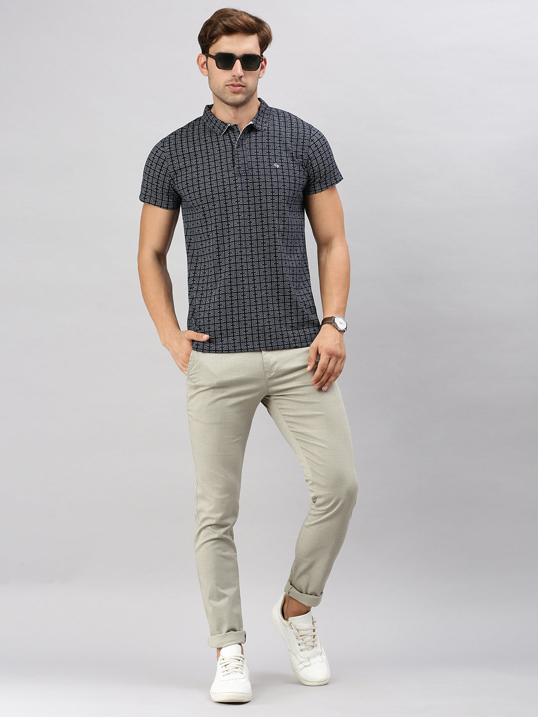 Classic Polo Men's Half Sleeve Navy Blue/White Polo Neck Cotton Slim Fit T Shirt | PRM - 796 A SF P