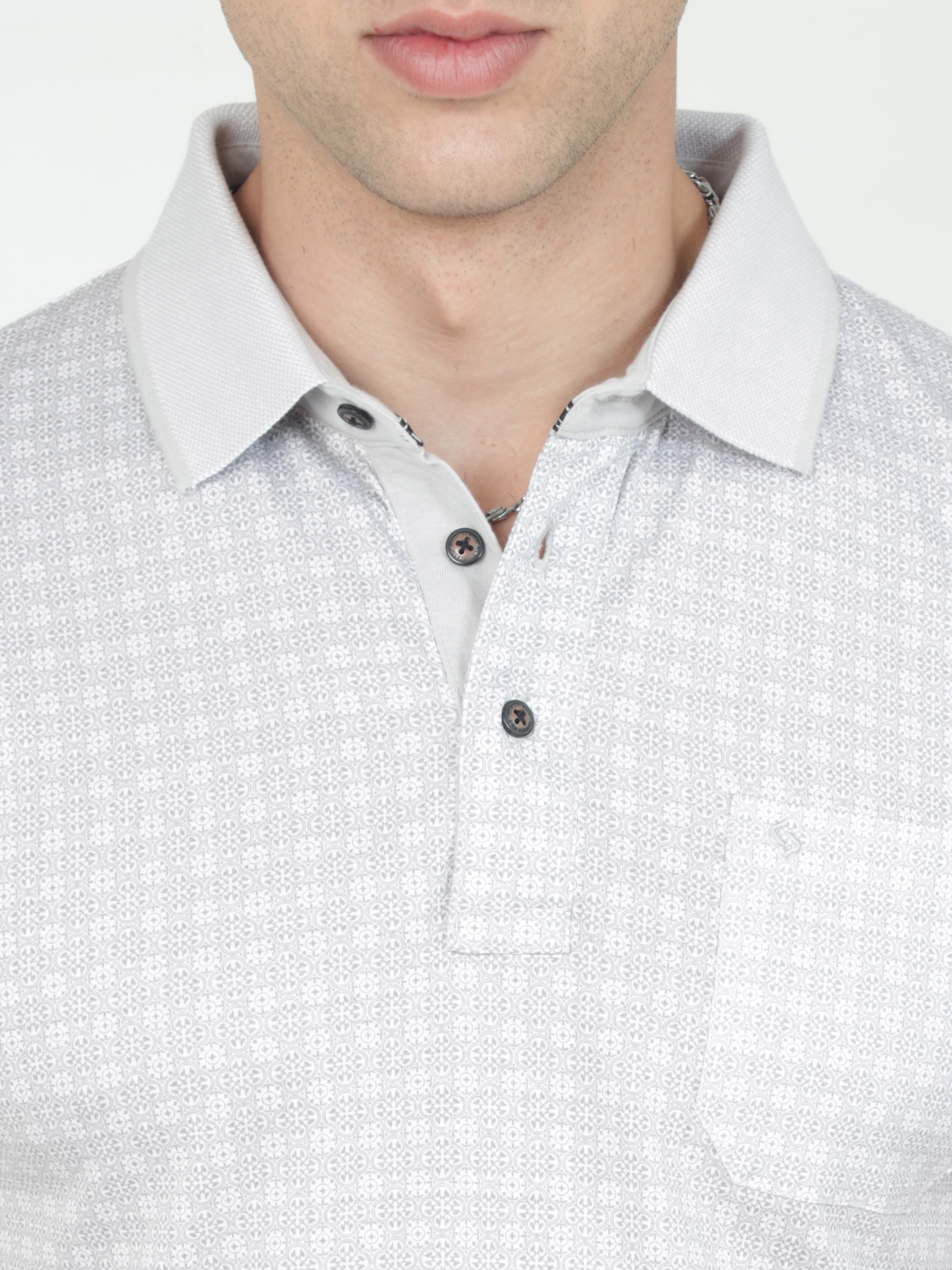 Classic Polo Mens Cotton Half Sleeves Floral Slim Fit Polo Neck Grey Color T-Shirt | Scant - 26 A Sf P