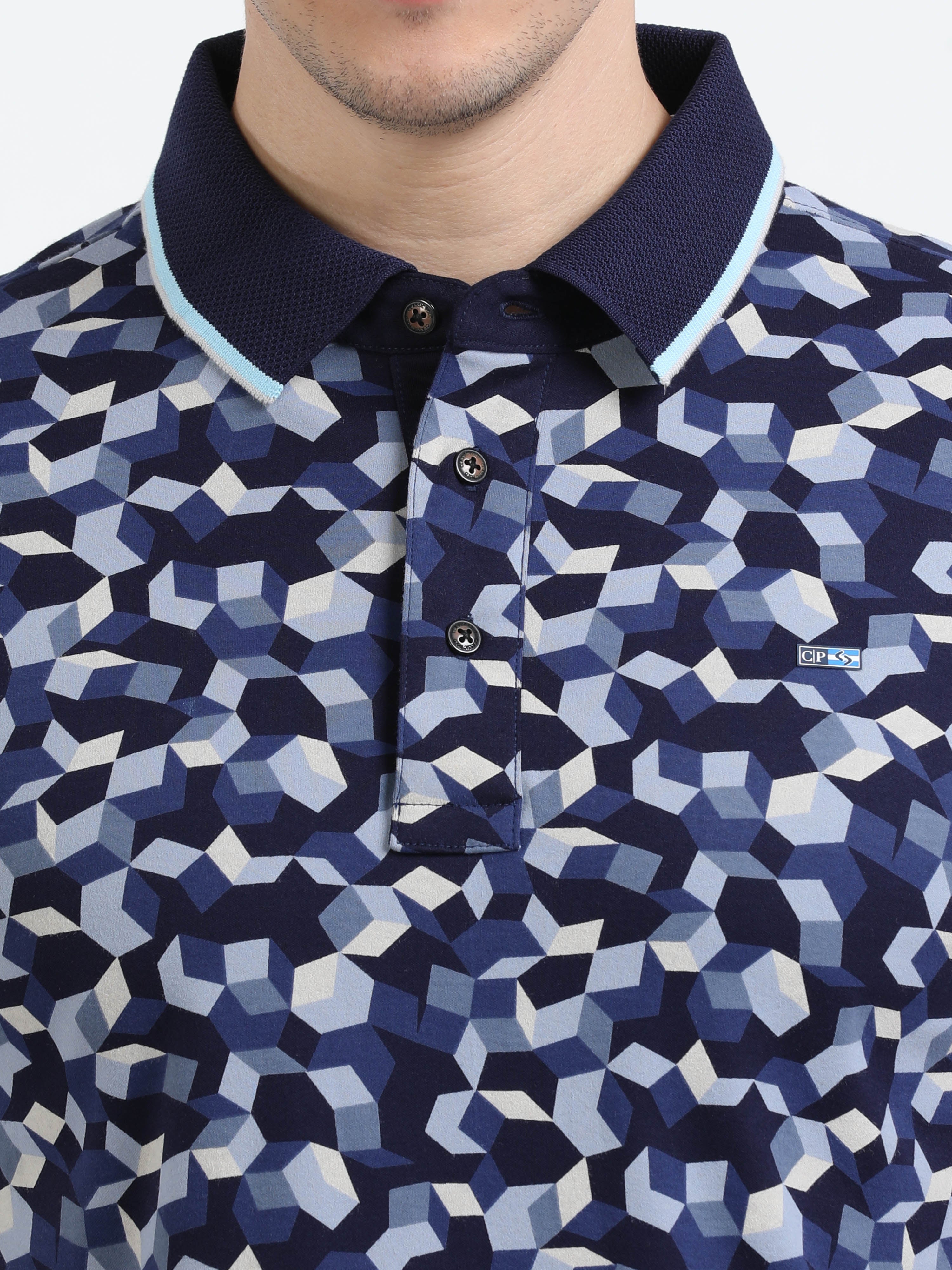 Classic Polo Mens Cotton Half Sleeves Floral Slim Fit Polo Neck Navy Color T-Shirt | Prm - 790 A Sf P