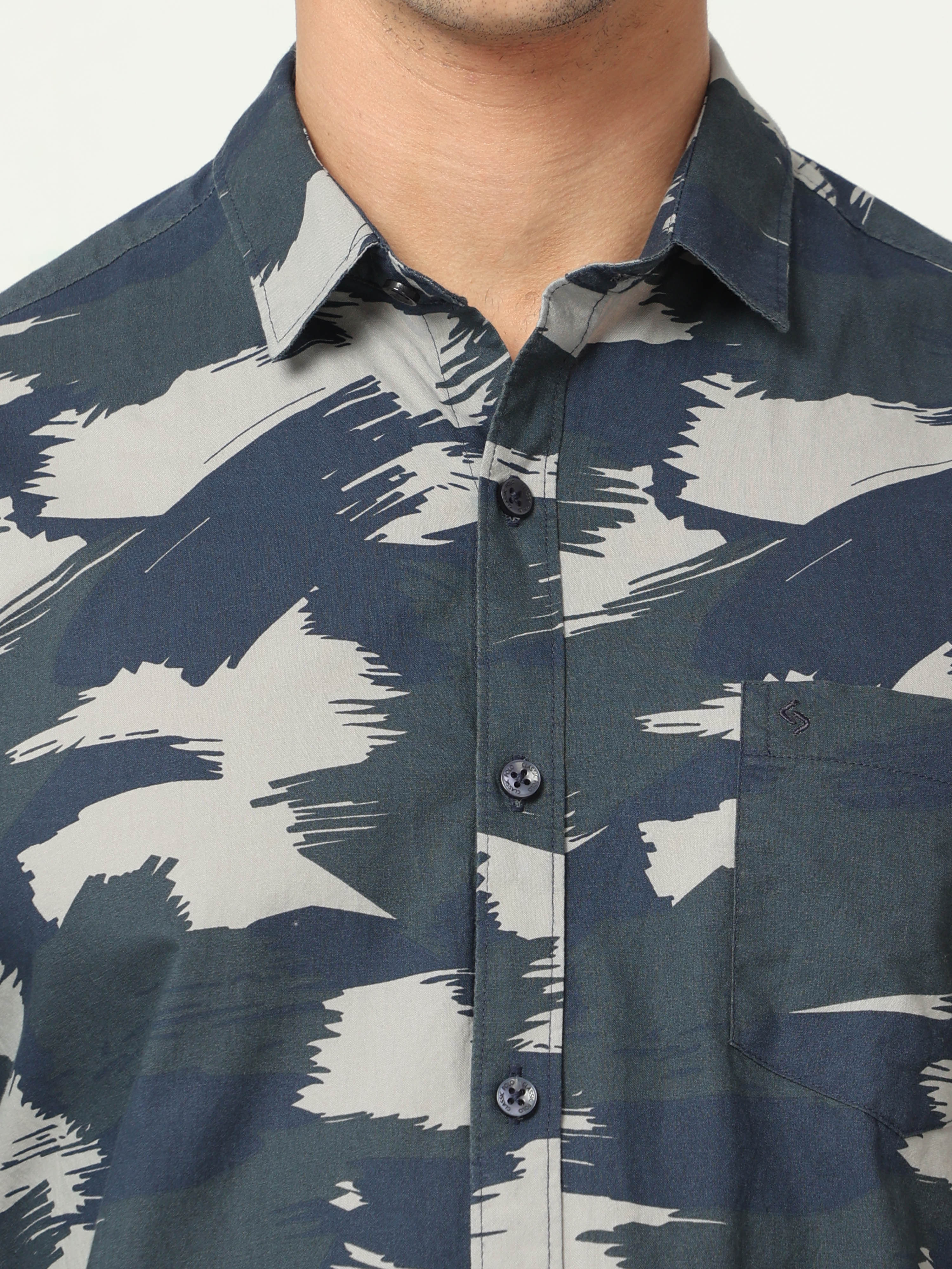 Classic Polo Mens Cotton Full Sleeve Printed Slim Fit Polo Neck Multicolor Woven Shirt | SO1-155 B-FS-PRT