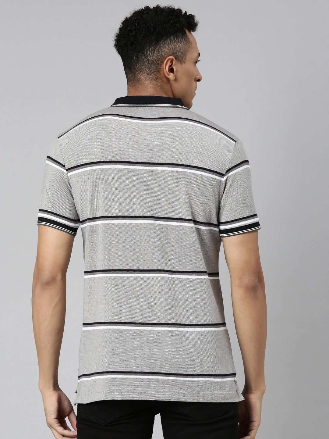 Classic Polo Men's Polo Neck Cotton Grey Slim Fit Striped T-Shirt | ADORE-221 A SF P