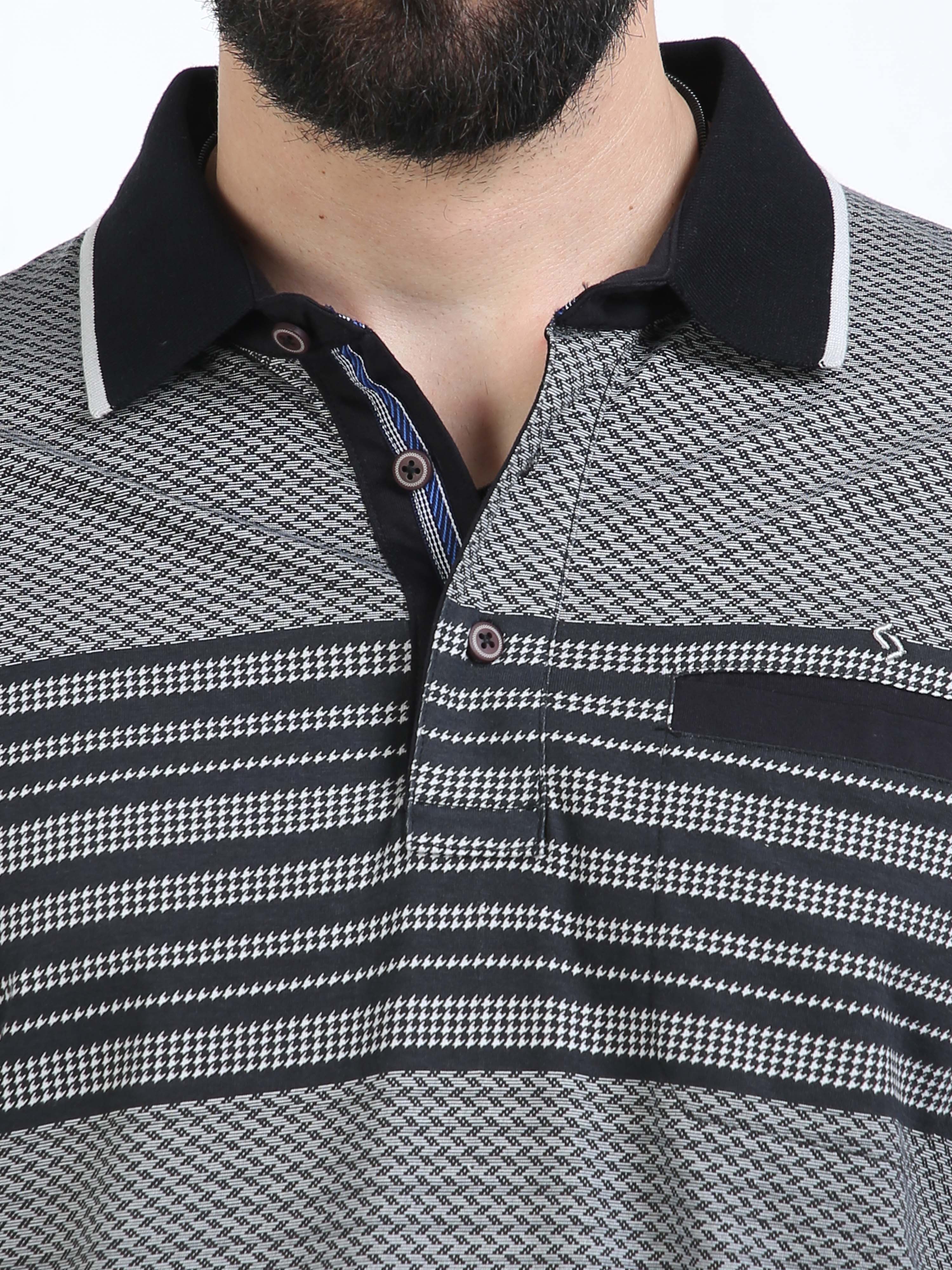Classic Polo Mens Cotton Half Sleeves Striped Authentic Fit Polo Neck Black Color T-Shirt | Carve Polo - 17 B Af P