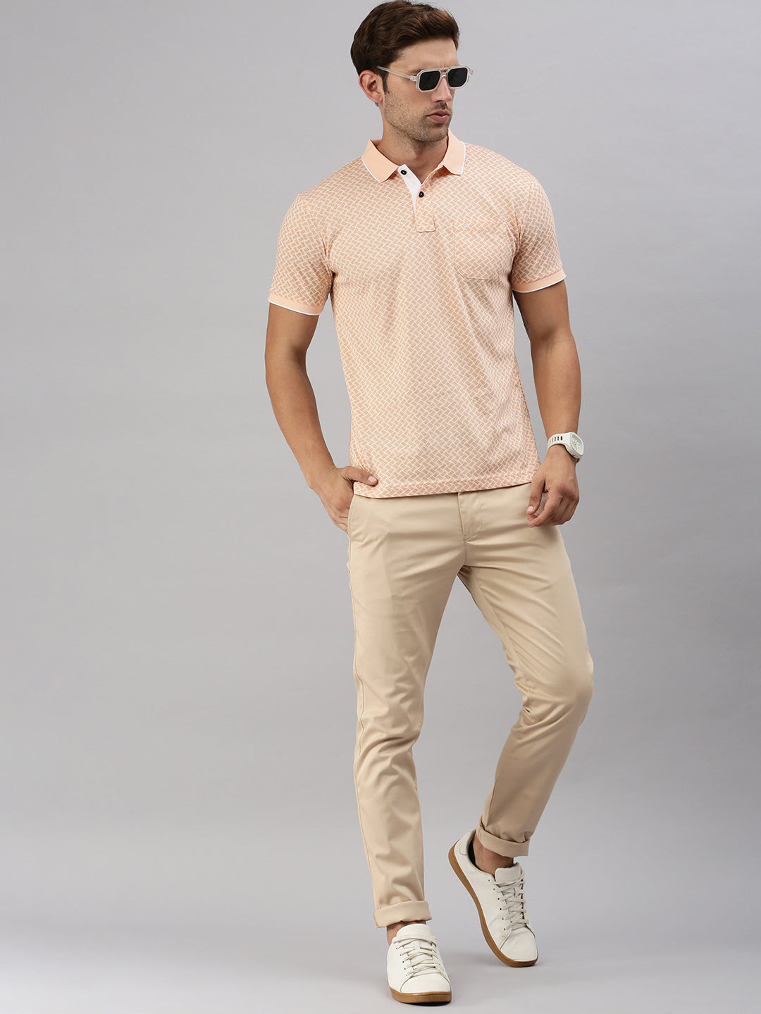 Classic Polo Men's Printed Orange Cotton Slim Fit Half Sleeve T-Shirt | BELLO - 299 B SF P