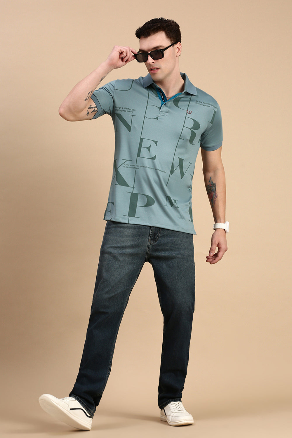 Classic Polo Men's Half Sleeve Dark Green Polo Neck Slim Fit Printed T-Shirt | VIVID POLO - 34 B SF P