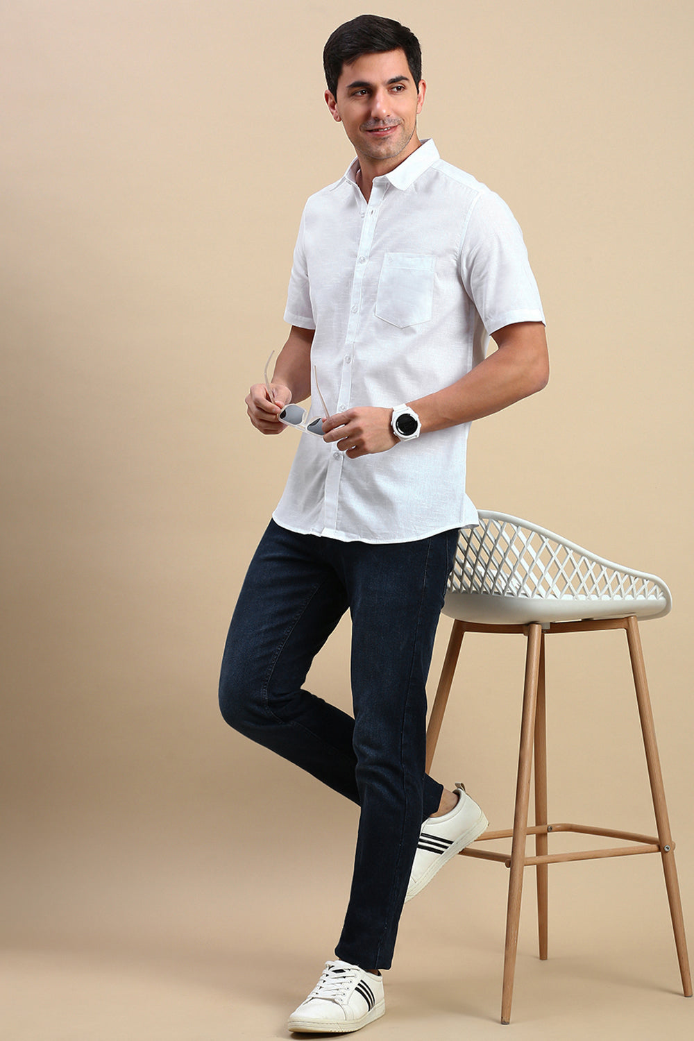 Classic Polo Men's Half Sleeve White Polo Neck Slim Fit Solid Shirt | TOY-STRIVE-WHITE SF HS