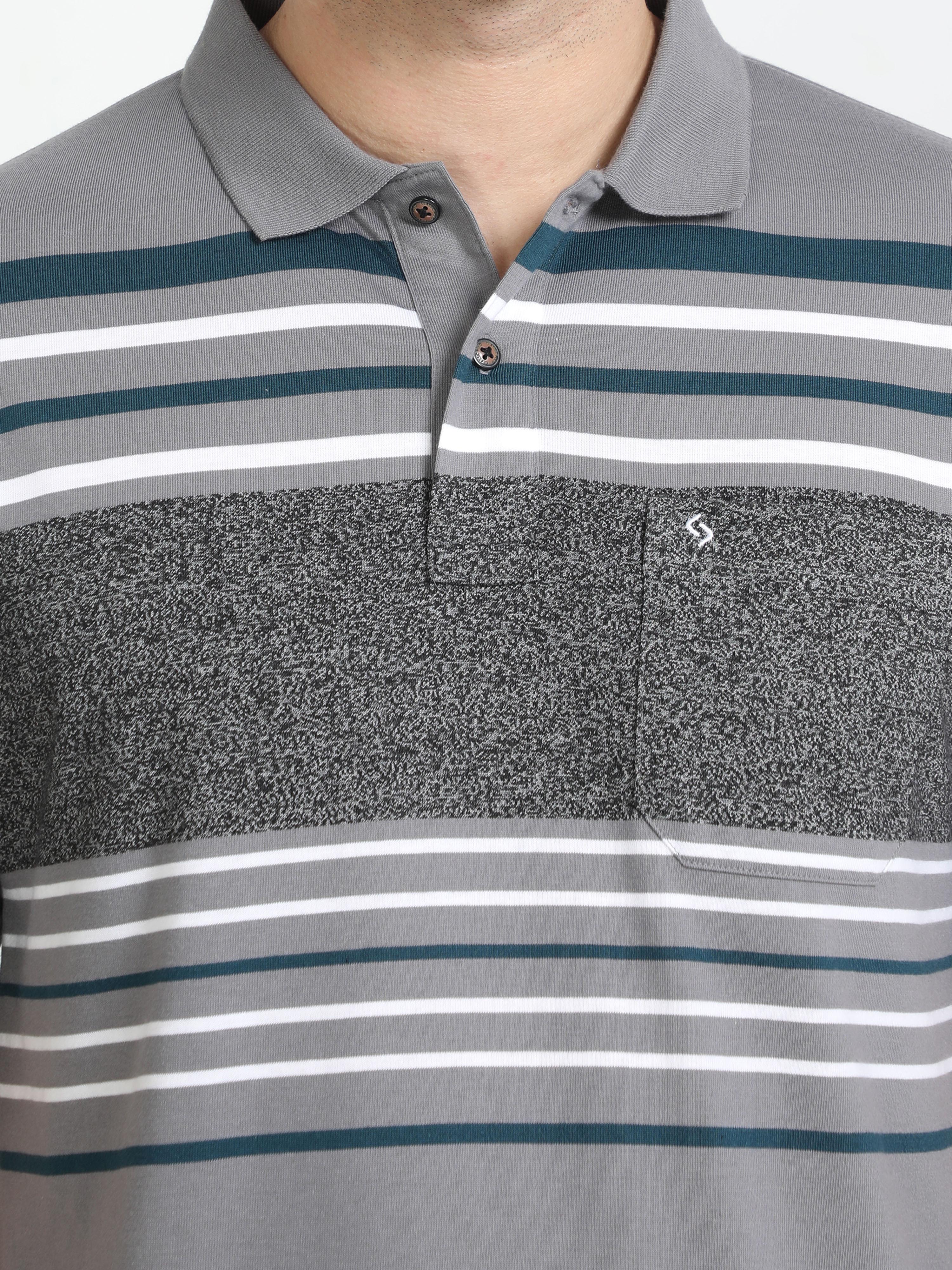 Classic Polo Mens Cotton Half Sleeves Color Blocked Authentic Fit Polo Neck Grey Color T-Shirt | Avon - 548 A Af P
