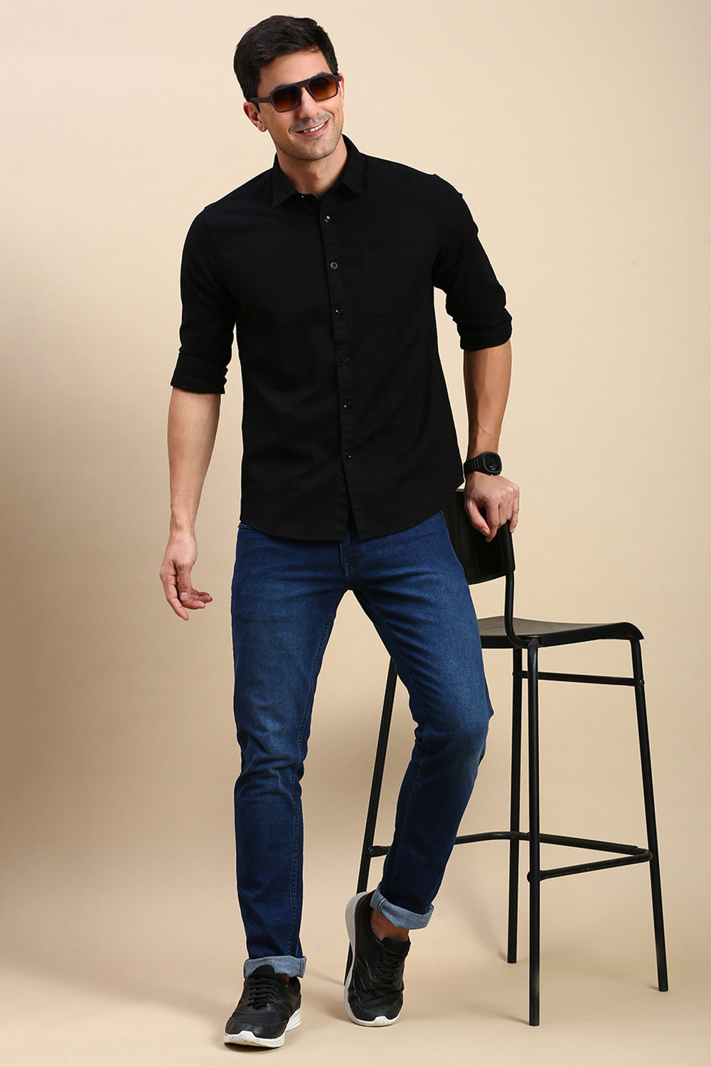 Classic Polo Men's Full Sleeve Black Polo Neck Slim Fit Solid Casual Shirt | TOY-TRALIX-BLACK SF FS