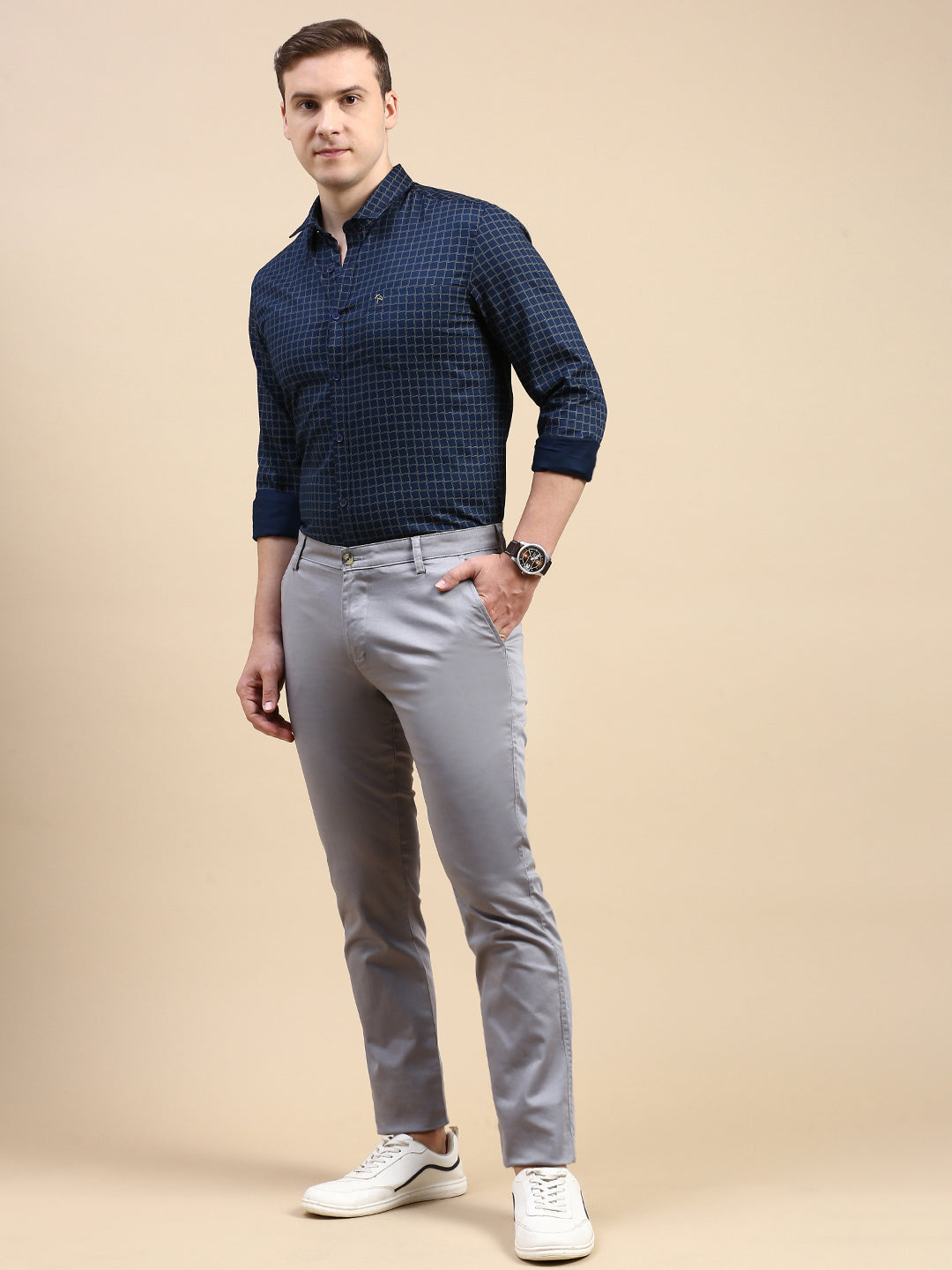 Classic Polo Men's Polo Neck Cotton Navy Blue Slim Fit Printed Shirt | SBP1-26A-FS-PRT-BSL