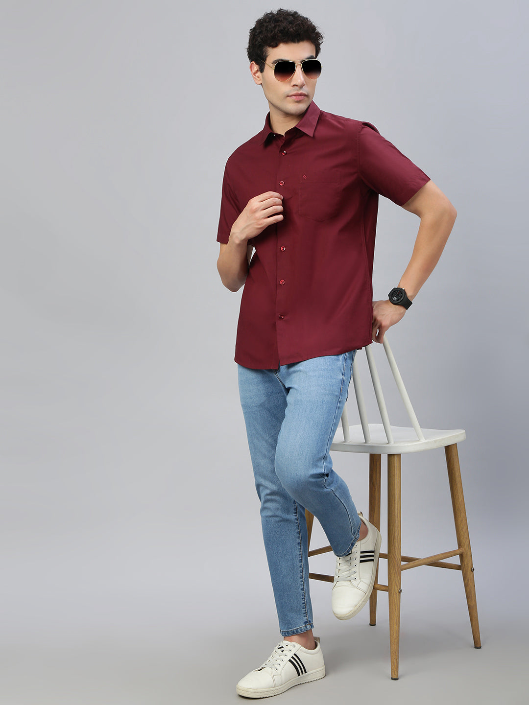 Classic Polo Men's Half Sleeve Maroon Polo Neck Slim Fit Solid Shirt||DAMASK-SP-MAROON SF HS