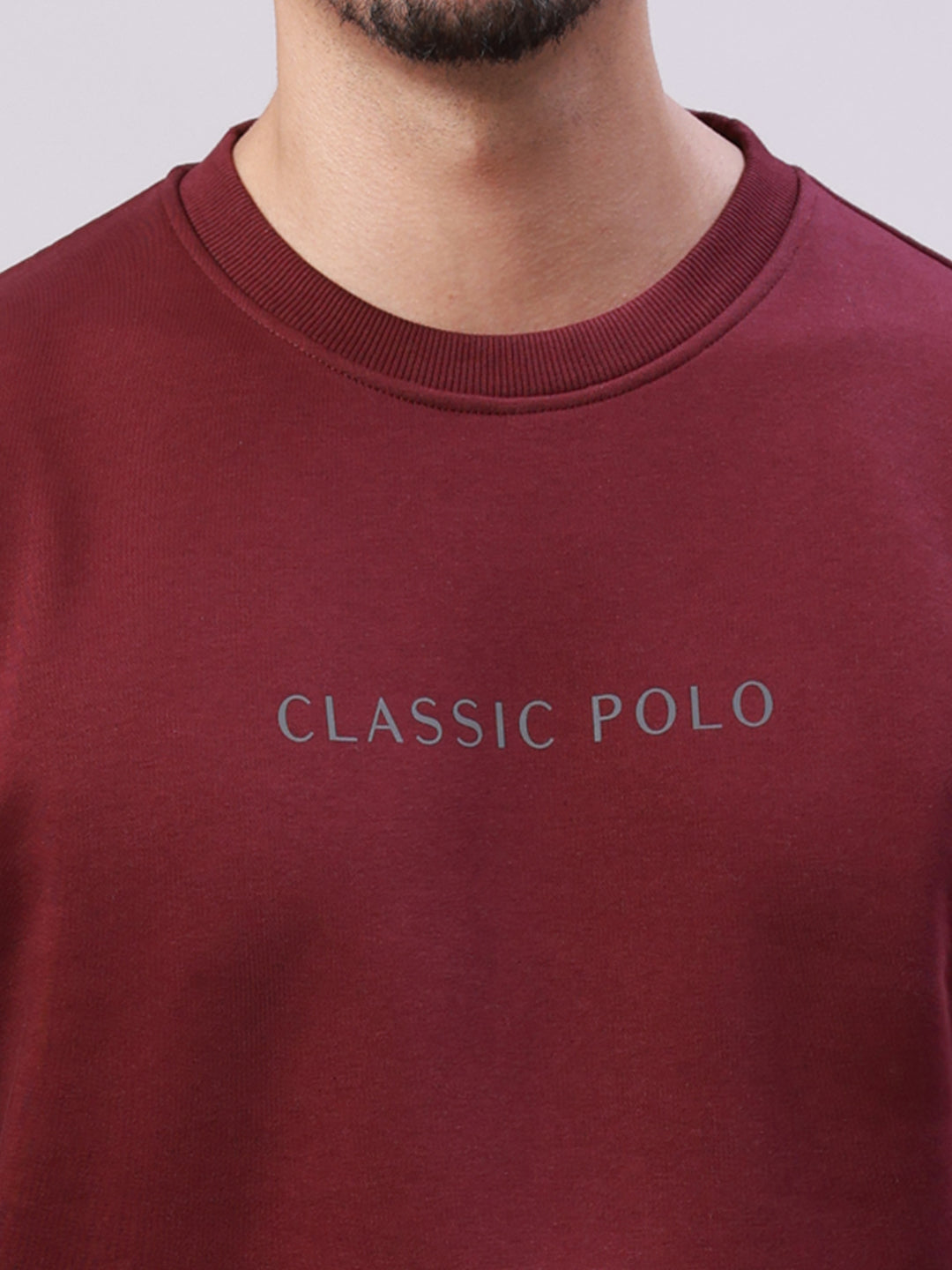 Classic Polo Men's Maroon Crew Neck Pull Over Solid Kangaroo Pocket Sweatshirt | CPSS - 513 A