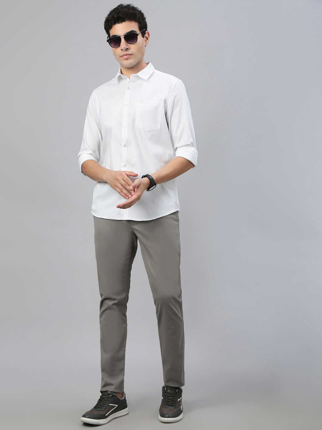 Classic Polo Men's Full Sleeve White Polo Neck Slim Fit Solid Shirt||SQ1-CL-61 A-FS-SLD-SF