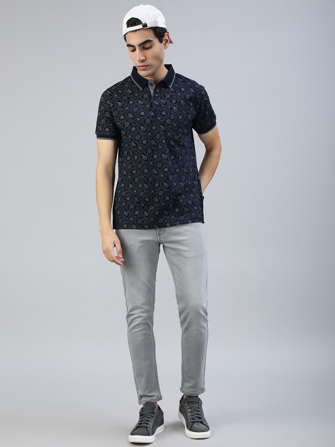 Classic Polo Men's Half Sleeve Black Polo Neck Slim Fit All Over Print T-Shirt||BEAU - 280 A SF P