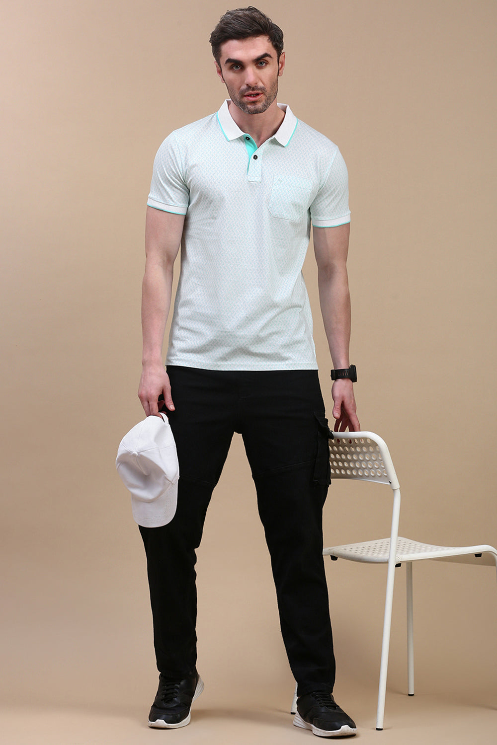 Classic Polo Men's Half Sleeve Light Blue Polo Neck Slim Fit All Over Print T-Shirt | BELLO - 314 A SF P