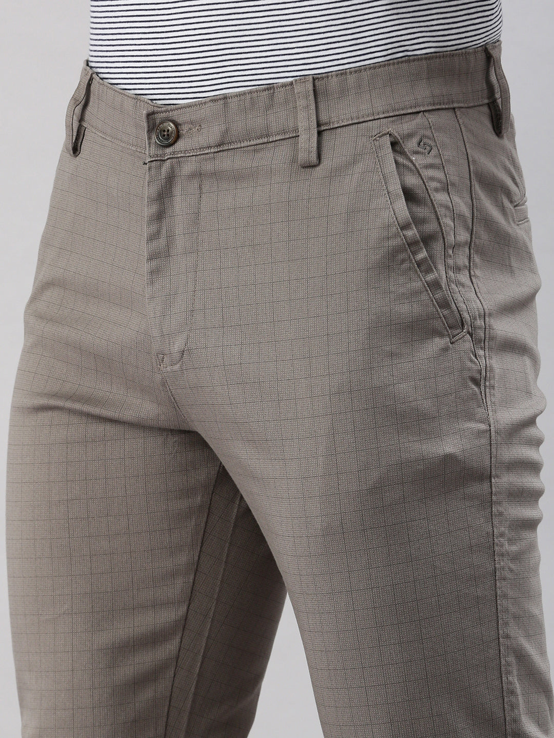 Classic Polo Men's Dark Grey Moderate Fit Checked Casual Trouser | TP2-CL 05 B-GRY-MF-LY