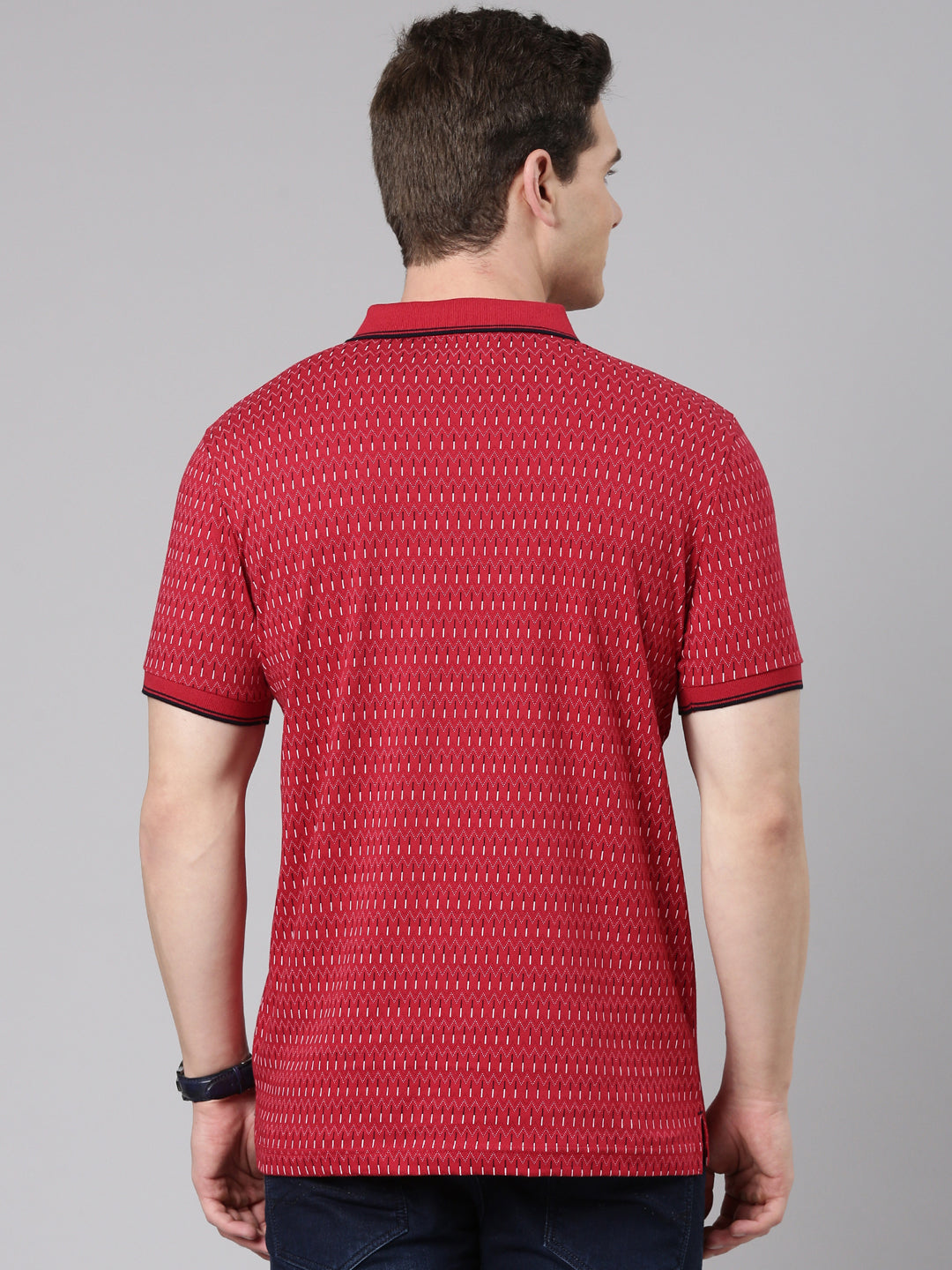 Classic Polo Men's Half Sleeve Red Polo Neck Slim Fit All Over Print Cotton T-Shirt | BELLO - 348 A SF P