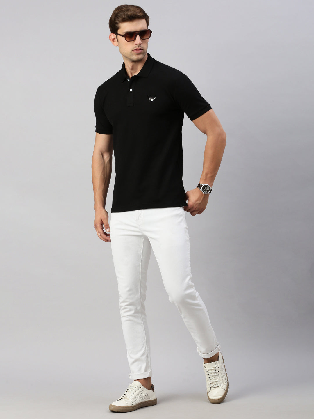 Classic Polo Men's Half Sleeve Black Polo Neck Slim Fit Solid T-Shirt | PRM - 797 B SF P