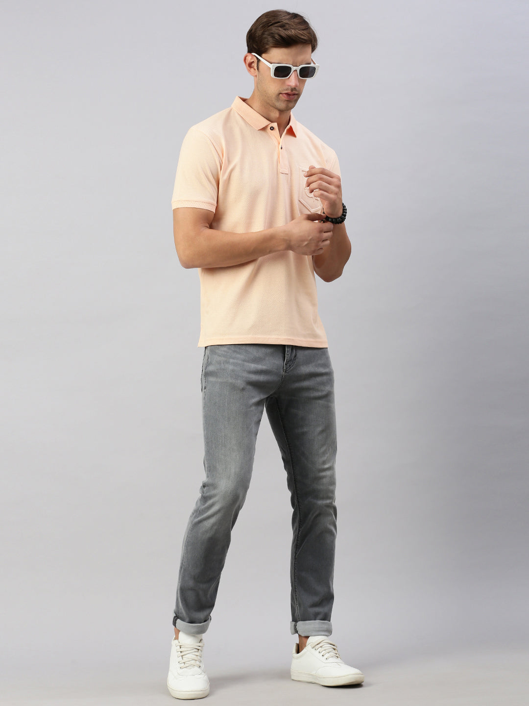 Classic Polo Men's Half Sleeve Light Orange Polo Neck Slim Fit Solid T-Shirt | ELITE-POLO-23 A SF P