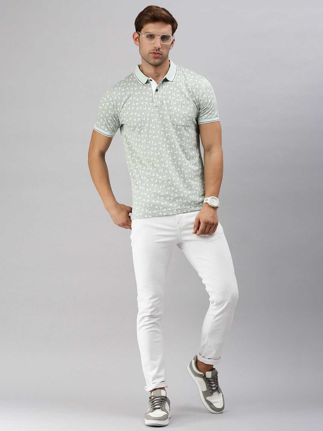 Classic Polo Men's Printed Lt.Green Cotton Slim Fit Half Sleeve T-Shirt | BELLO - 290 B SF P