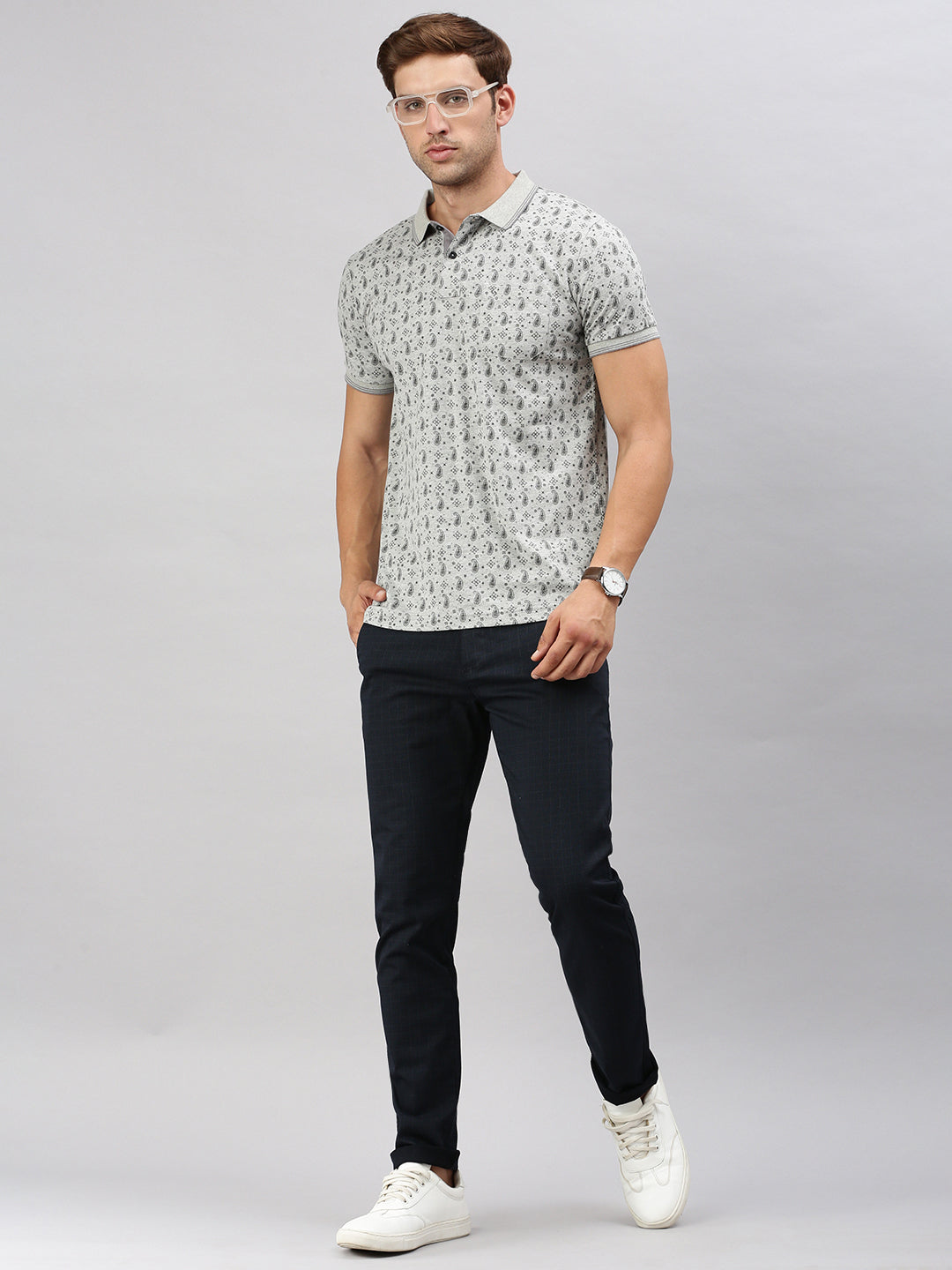 Classic Polo Men's Half Sleeve Grey/Black Polo Neck Cotton Slim Fit T Shirt | BELLO - 292 A SF P