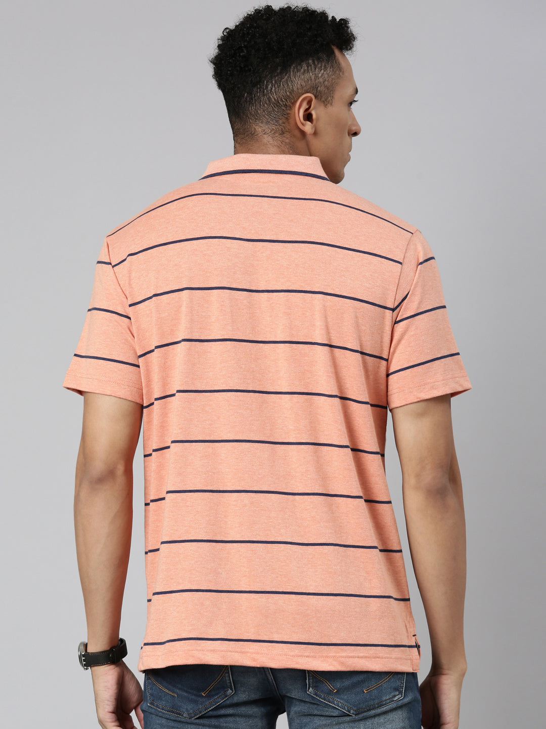 Classic Polo Men's Polo Neck Cotton Navy/Grey Authentic Fit Striped T-Shirt | MEL-253 B AF P