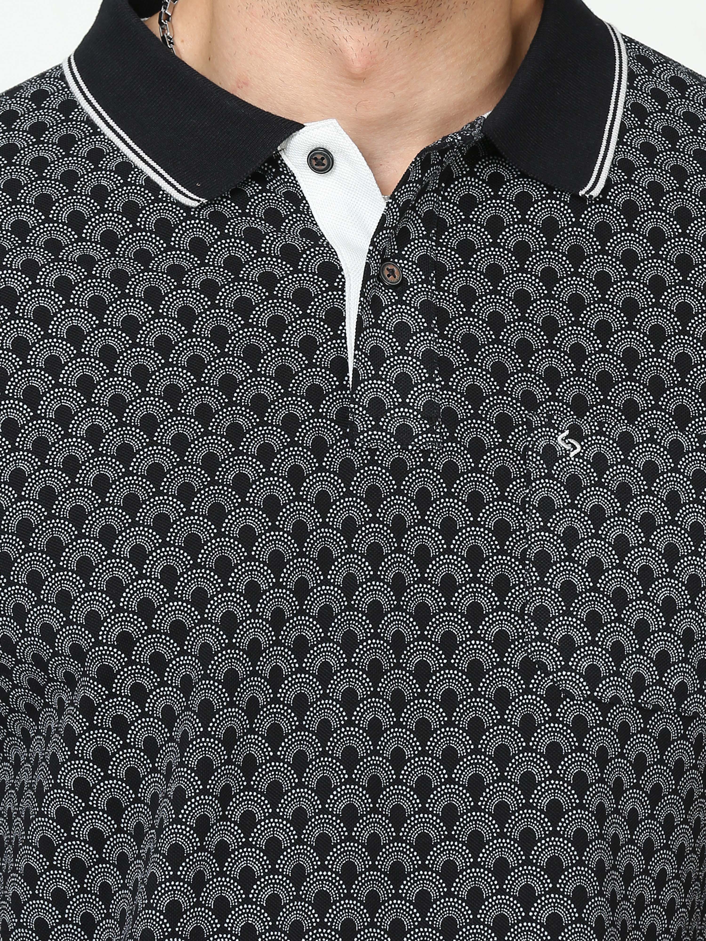 Classic Polo Mens Cotton Half Sleeves Floral Slim Fit Polo Neck Black Color T-Shirt | Beau - 225 B Sf P