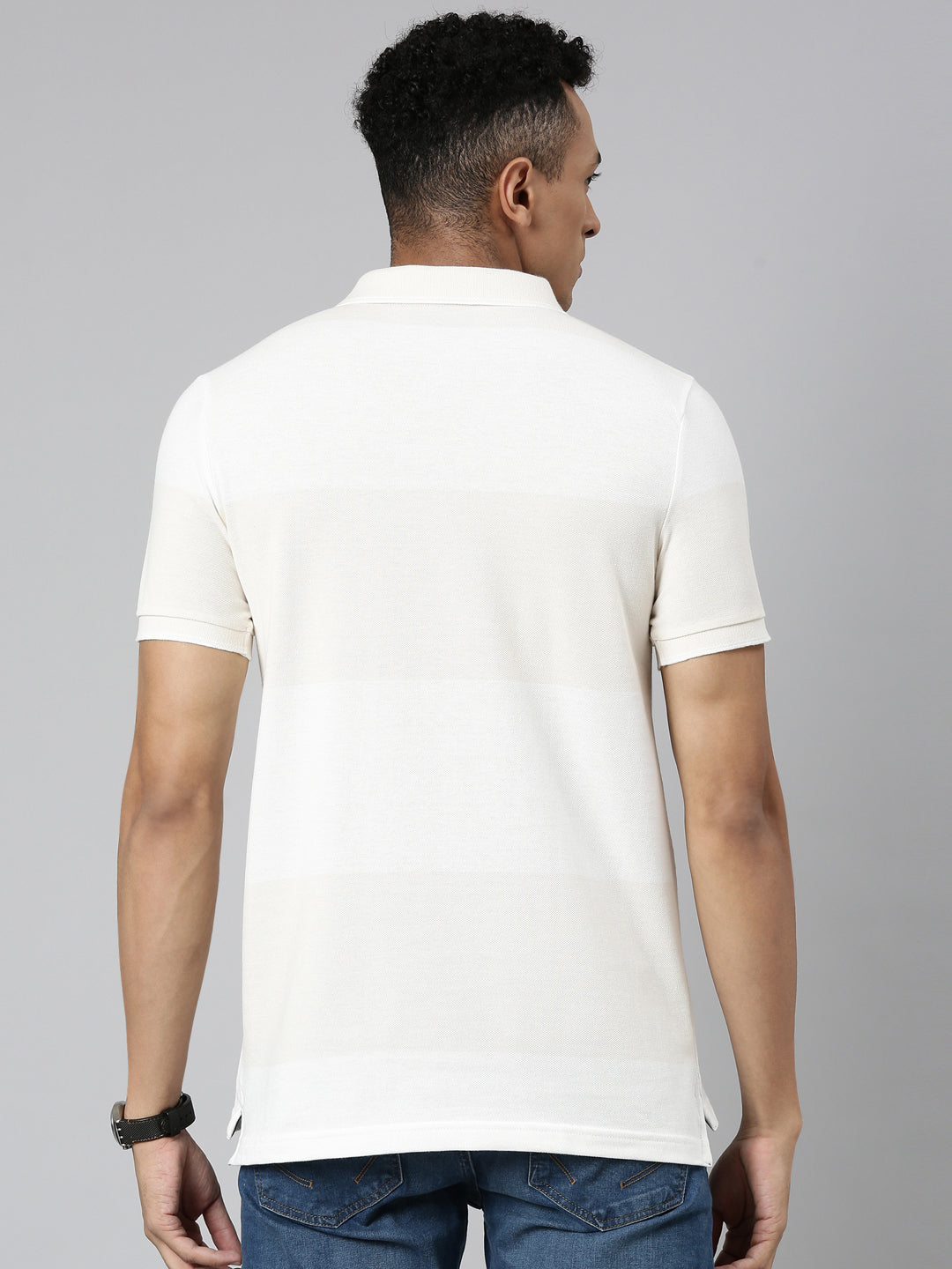 Classic Polo Men's Polo Neck Cotton White Slim Fit Striped T-Shirt | ADORE-217 A SF P