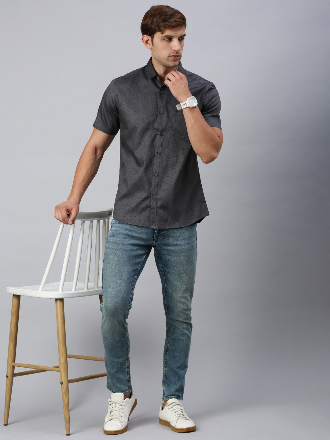 Classic Polo Men's Half Sleeve Dark Grey Slim Fit Solid Casual Shirt | SP2-CL-11 A-HS-PRT-SF