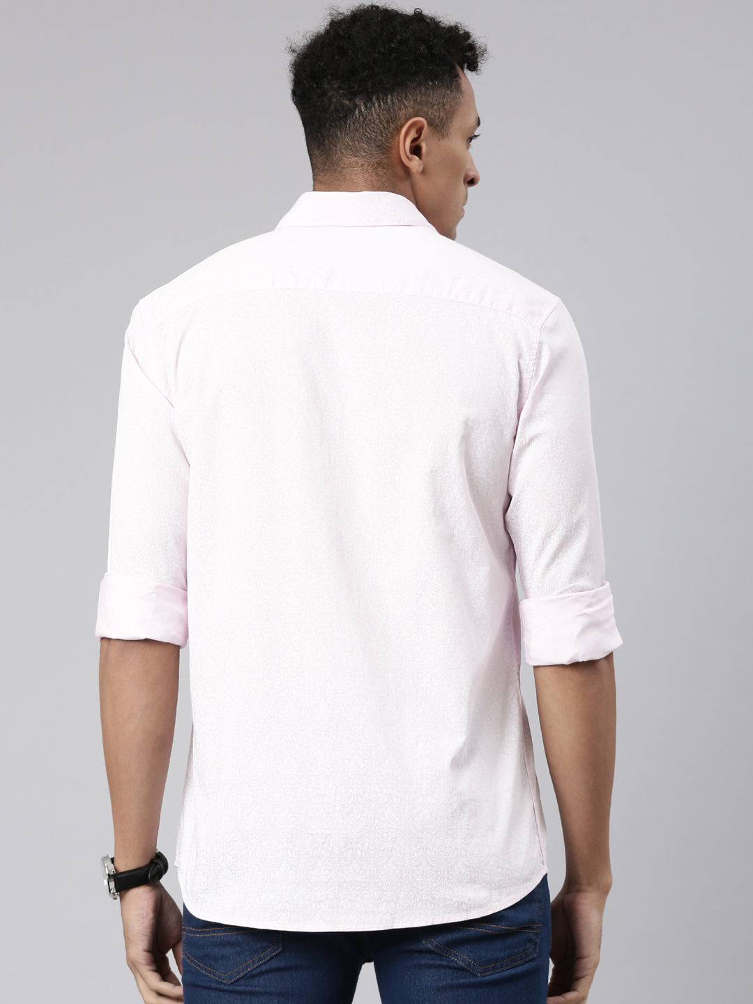 Classic Polo Men's Full Sleeve Lt.Pink/White Polo Neck Cotton Slim Fit Casual Shirt | SP2-139-PRT-SF FS