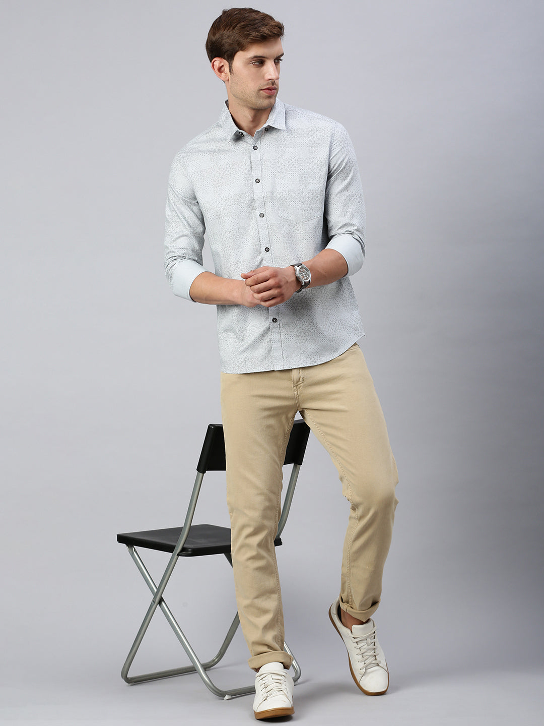 Classic Polo Men's Full Sleeve White/Grey Slim Fit Printed Casual Shirt | SP2-CL-13 A-FS-PRT-SF
